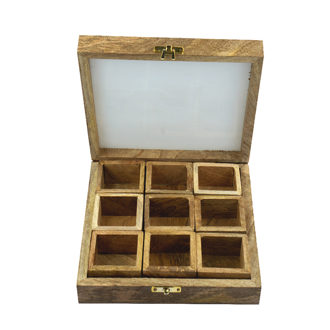 MANGO WOOD MASALA BOX 9 COMPARTMENTS