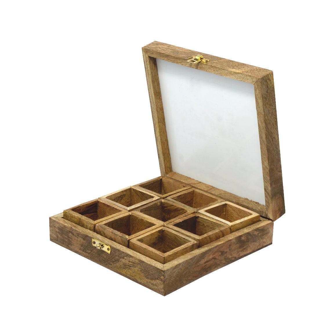 MANGO WOOD MASALA BOX 9 COMPARTMENTS