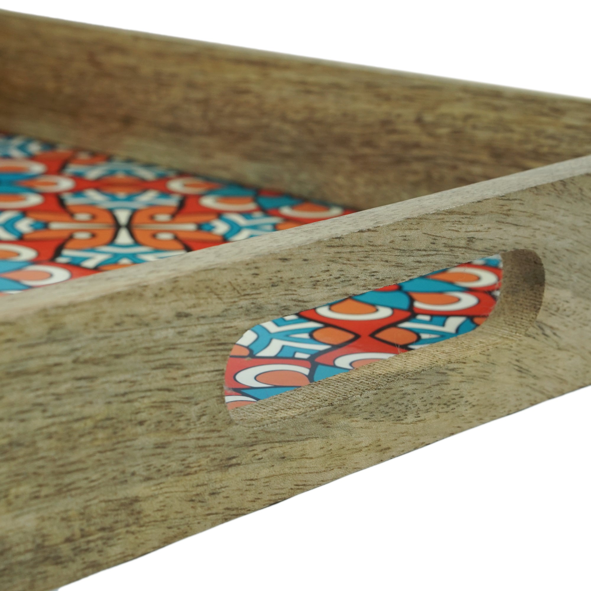 Wooden Serving Tray With Blue Flora Print