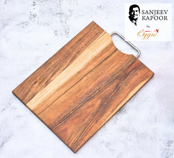 ACACIA WOOD RECT. Serving Board and Platter with SS HANDLE 12*9