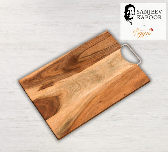 ACACIA WOOD RECT. Serving Board and Platter with SS HANDLE 15*10