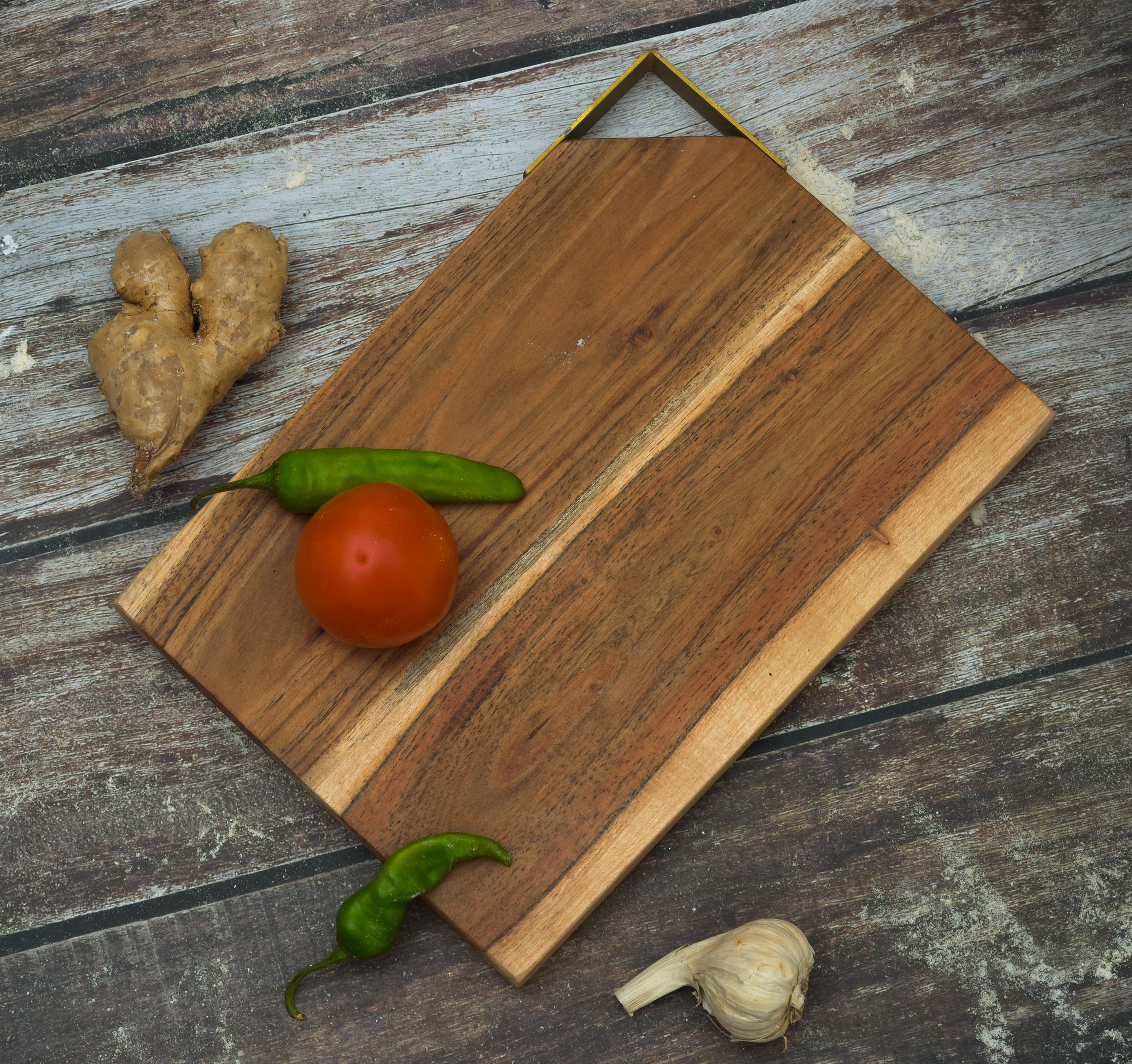 Acacia Wooden Chopping Board with Corner Iron Handle
