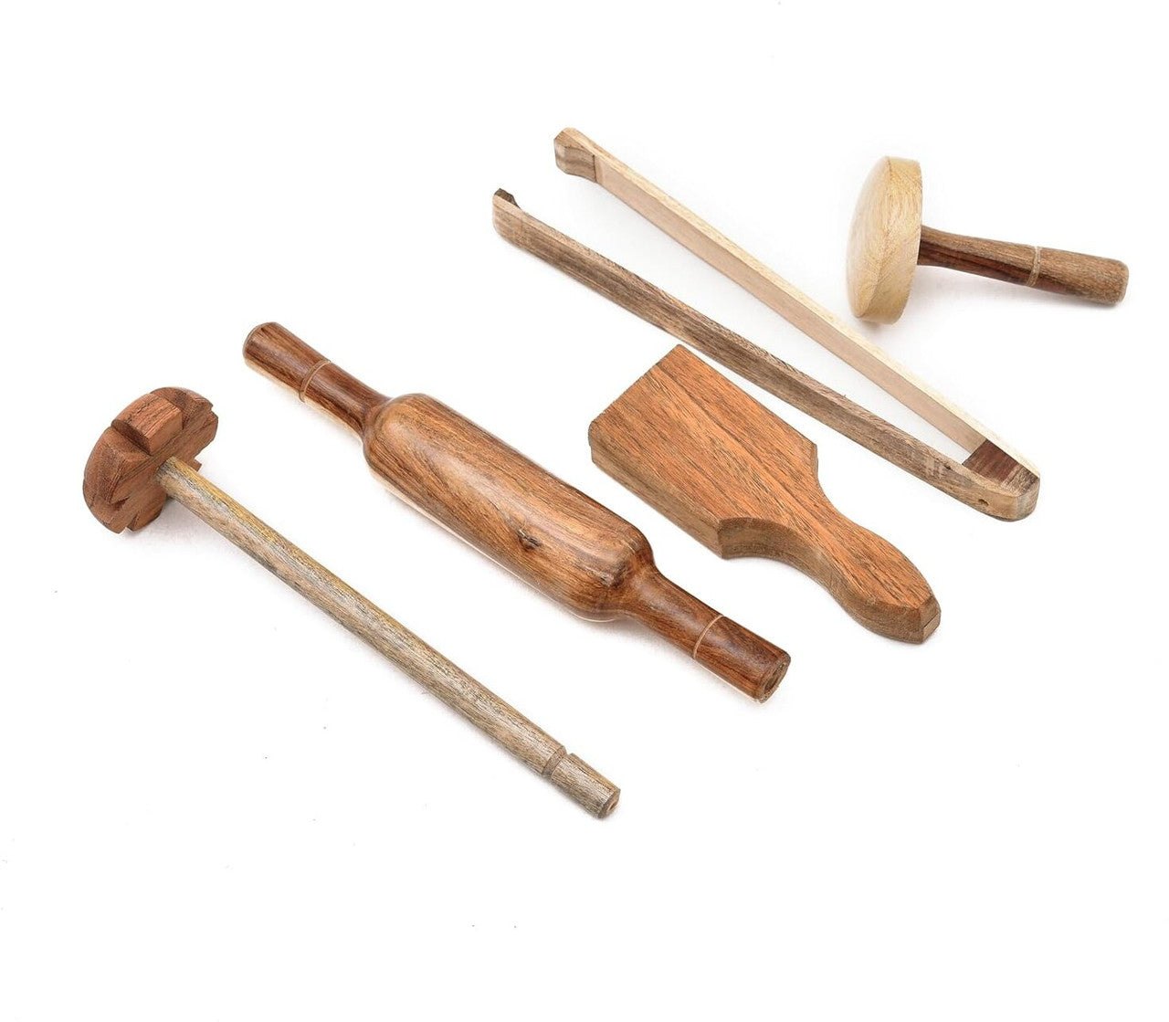 Kitchen Tool Set of 5 (Lemon Squeezer, Rolling Pin, Tong, Masher, Roti Presser)