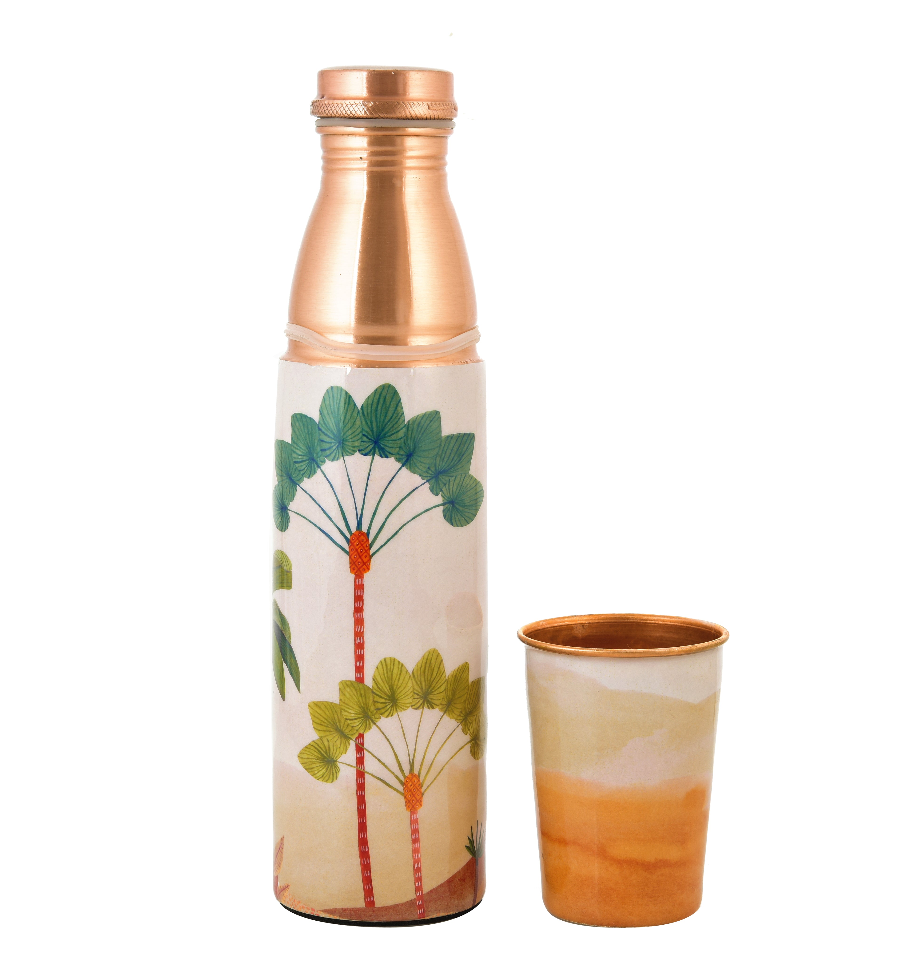 Dessert Printed Copper Water Bottle - 950 ml with 1 Tumbler 250 ml