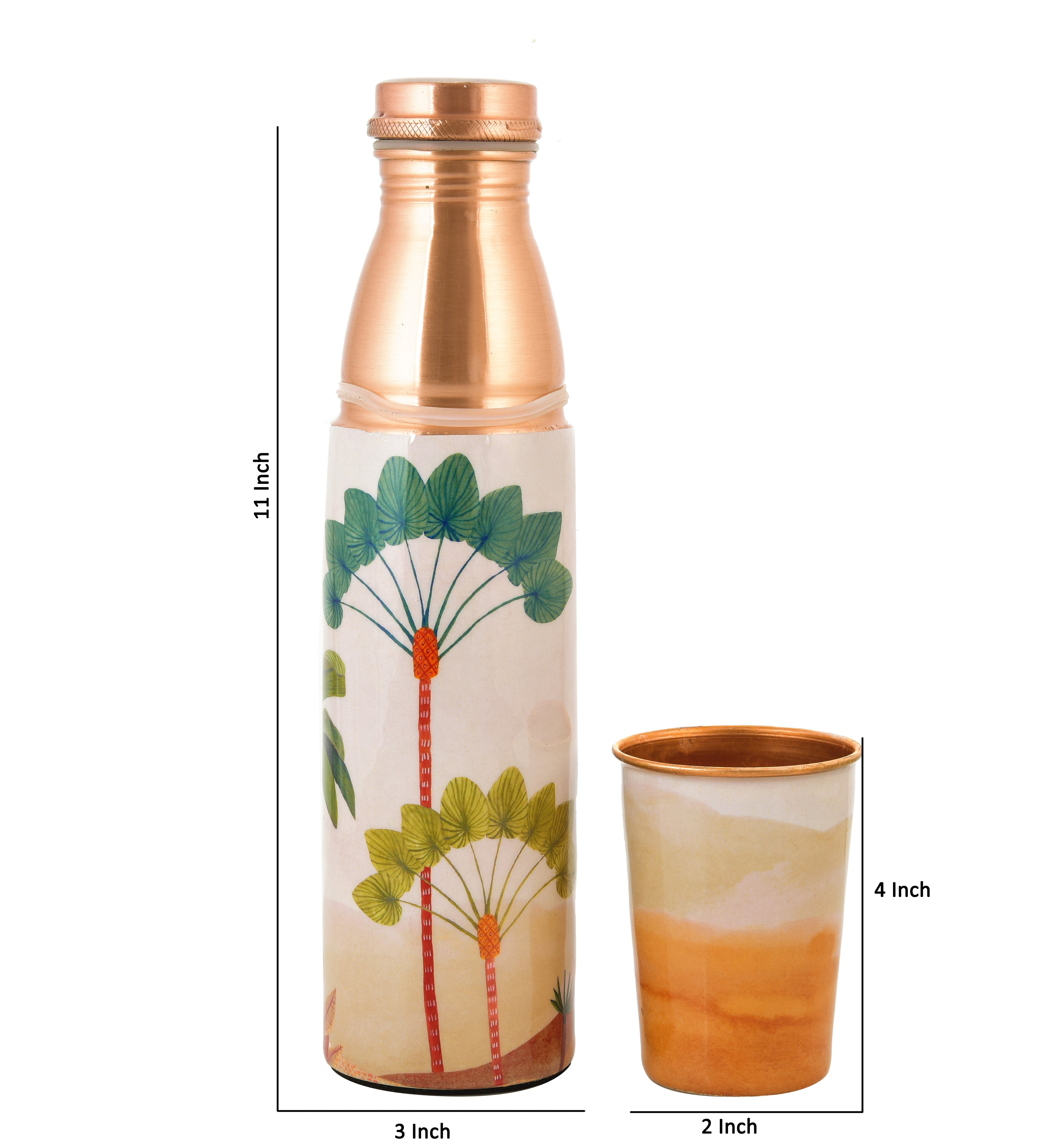 Dessert Printed Copper Water Bottle - 950 ml with 1 Tumbler 250 ml