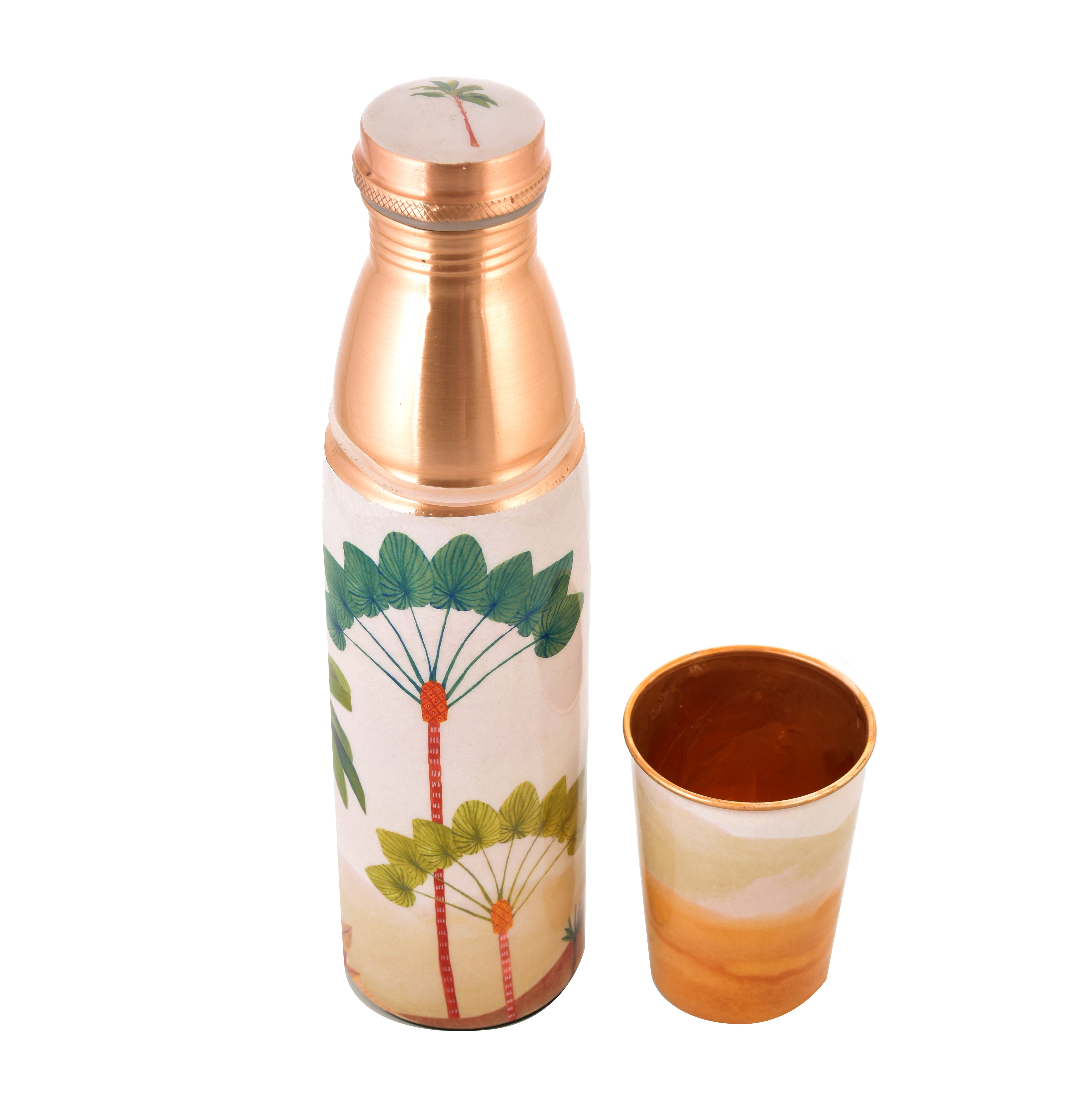 Dessert Printed Copper Water Bottle - 950 ml with 1 Tumbler 250 ml