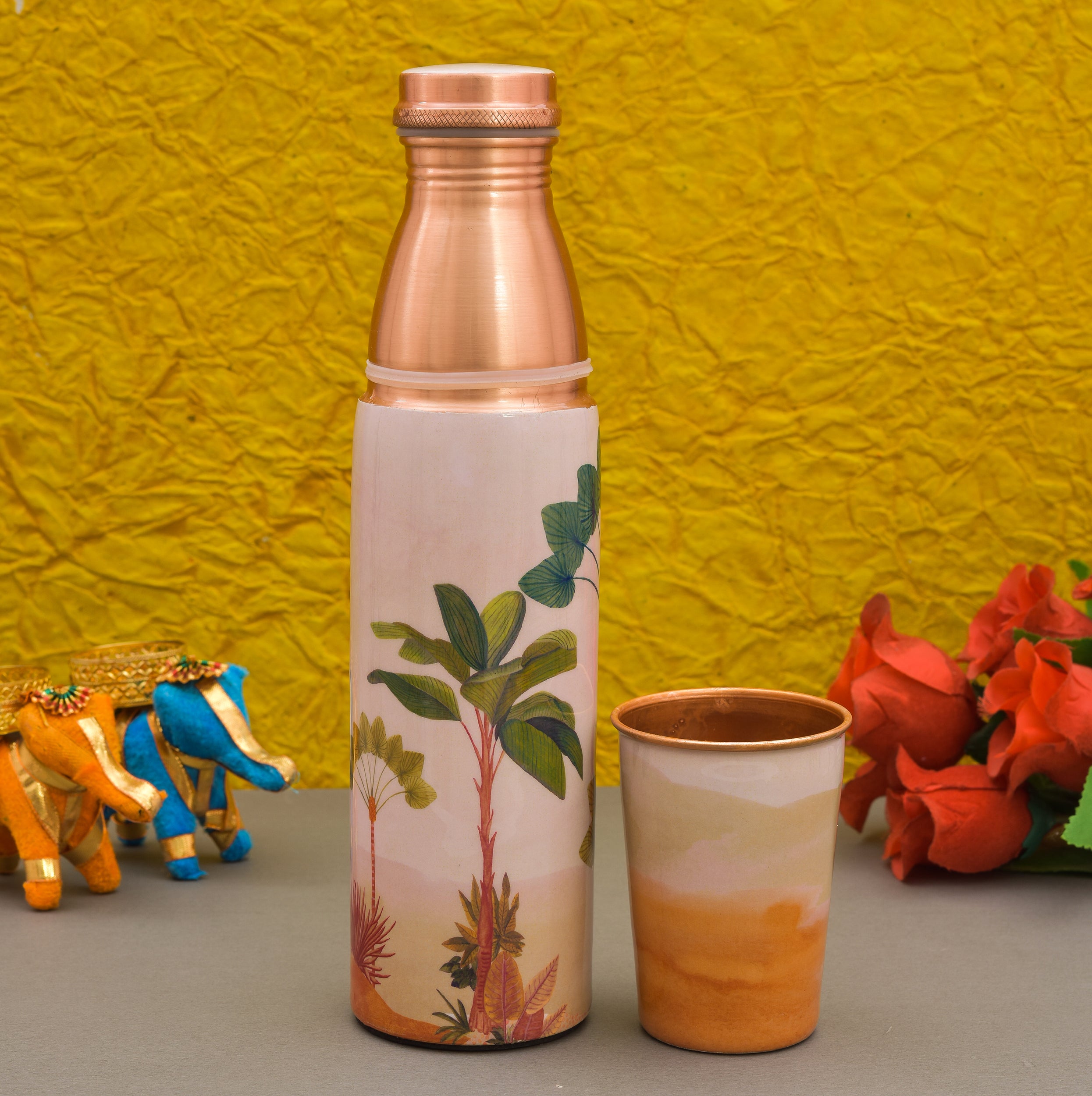 Dessert Printed Copper Water Bottle - 950 ml with 1 Tumbler 250 ml