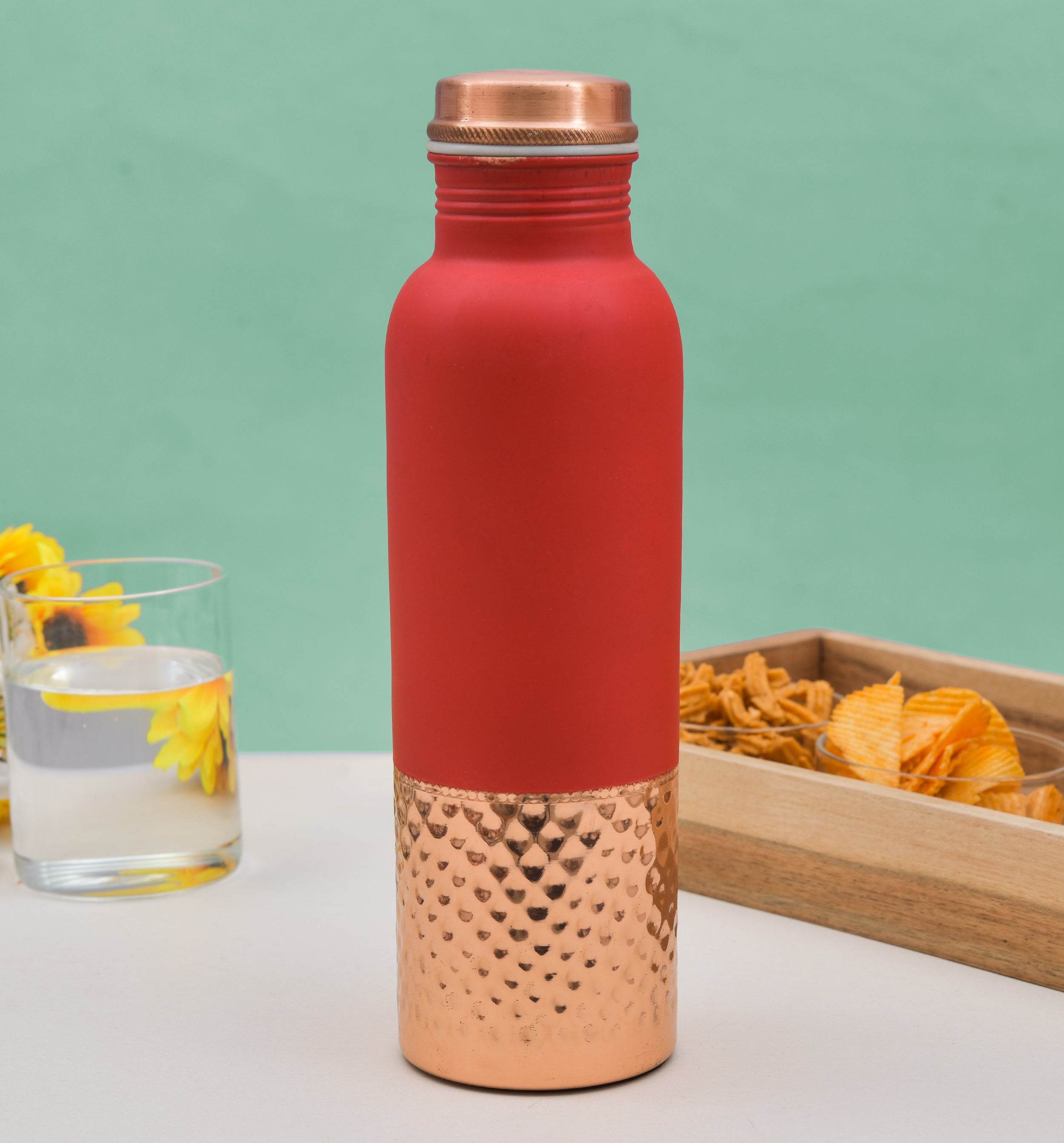 Pure Bottom Hammered Copper Water Bottle - 950ml