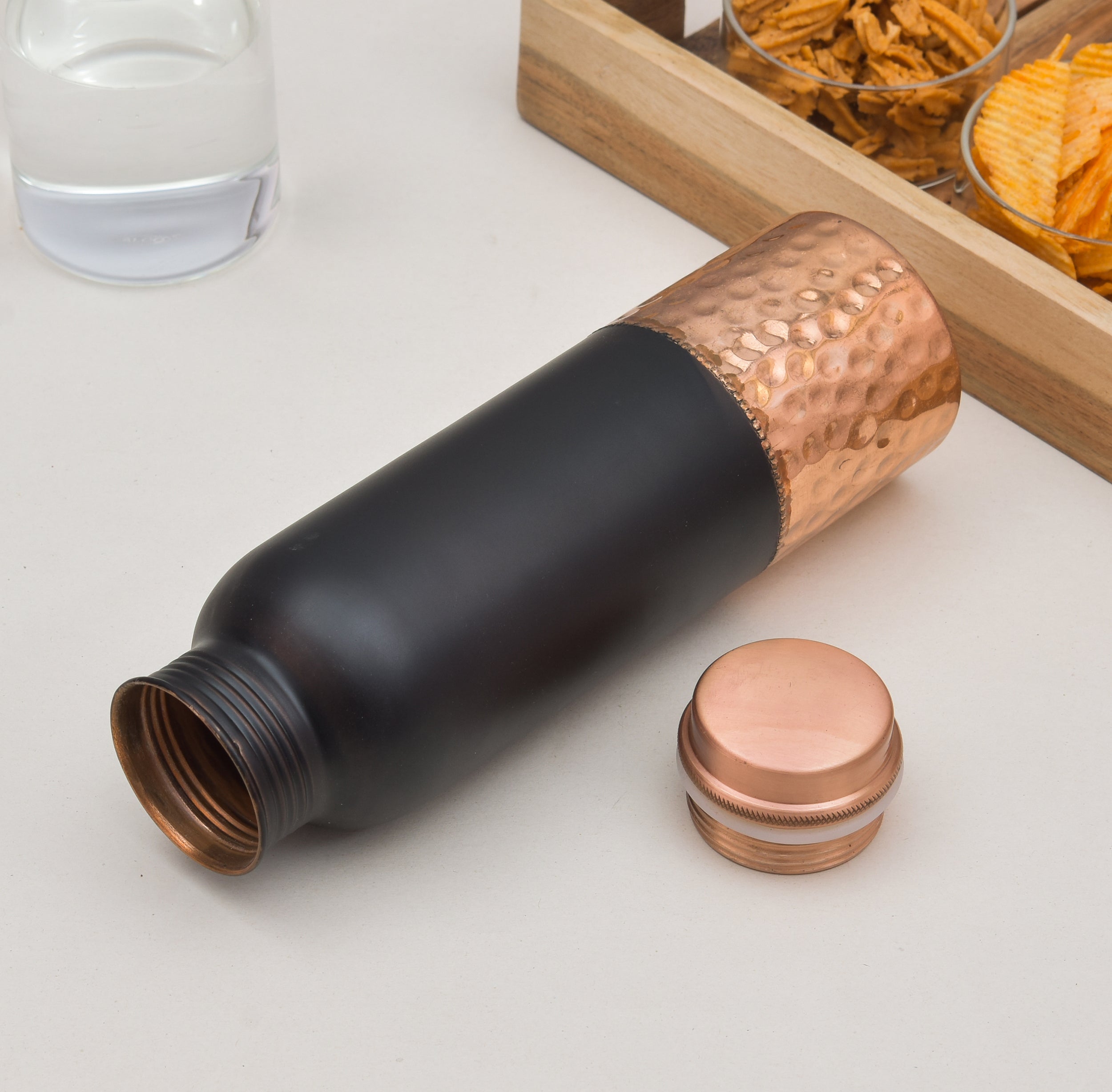 Pure Bottom Hammered Copper Water Bottle - 950ml