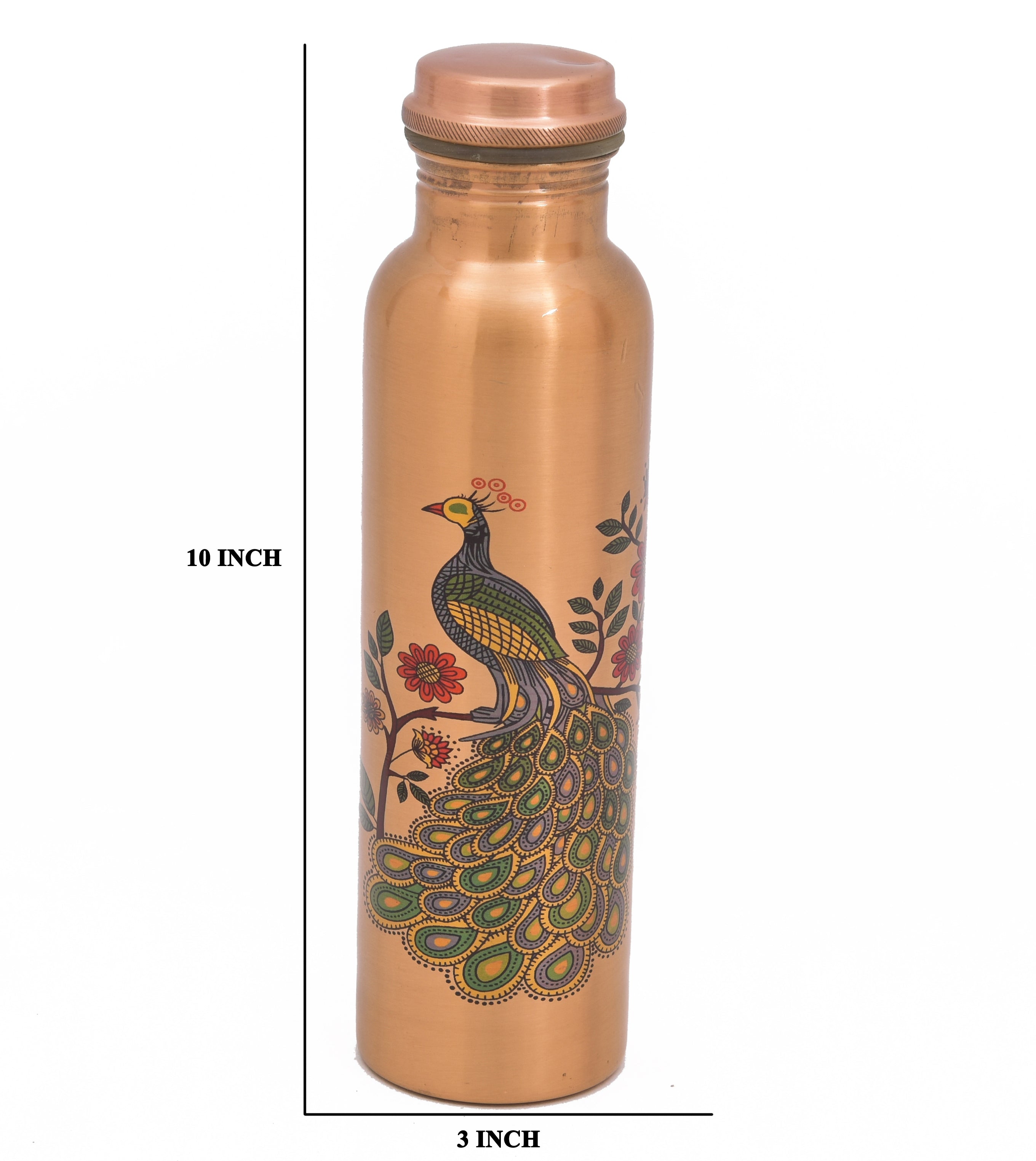 PEACOCK PRINTED COPPER WATER BOTTLE - 1000ML