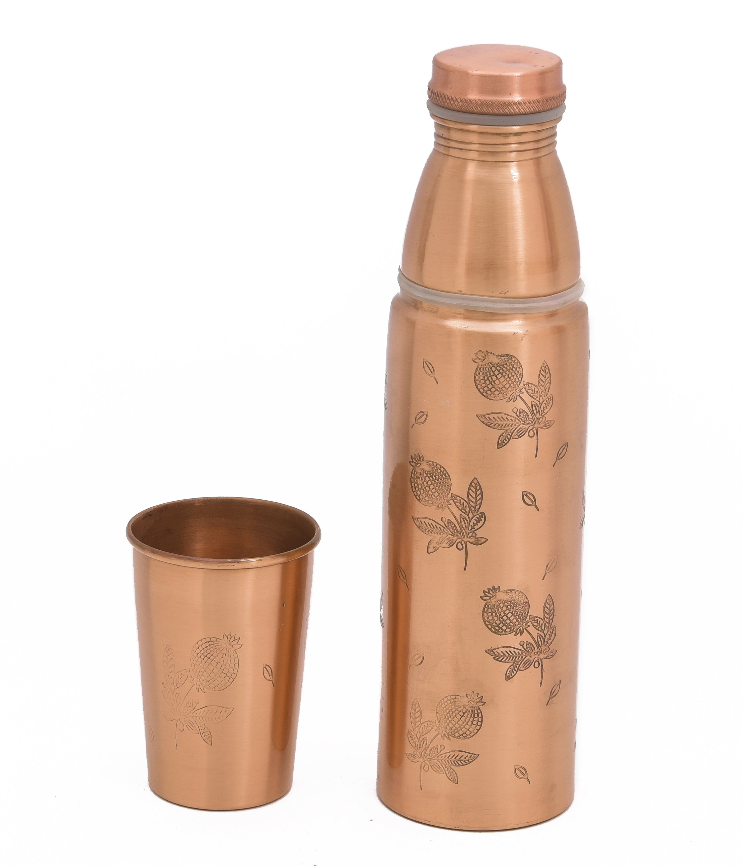 Semi Anar Printed Water Copper Bottle - 1000ml With Glass