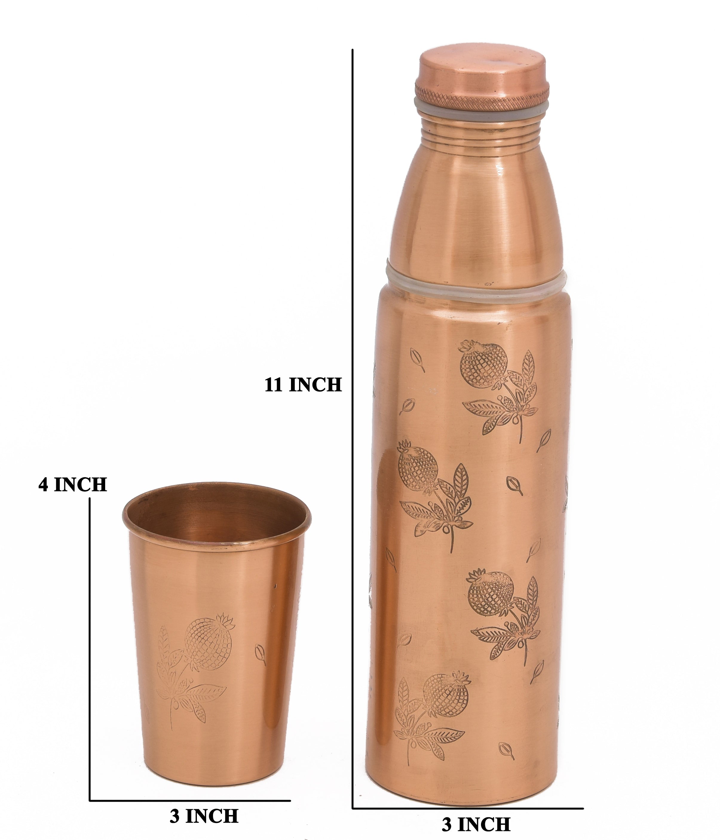 Semi Anar Printed Water Copper Bottle - 1000ml With Glass