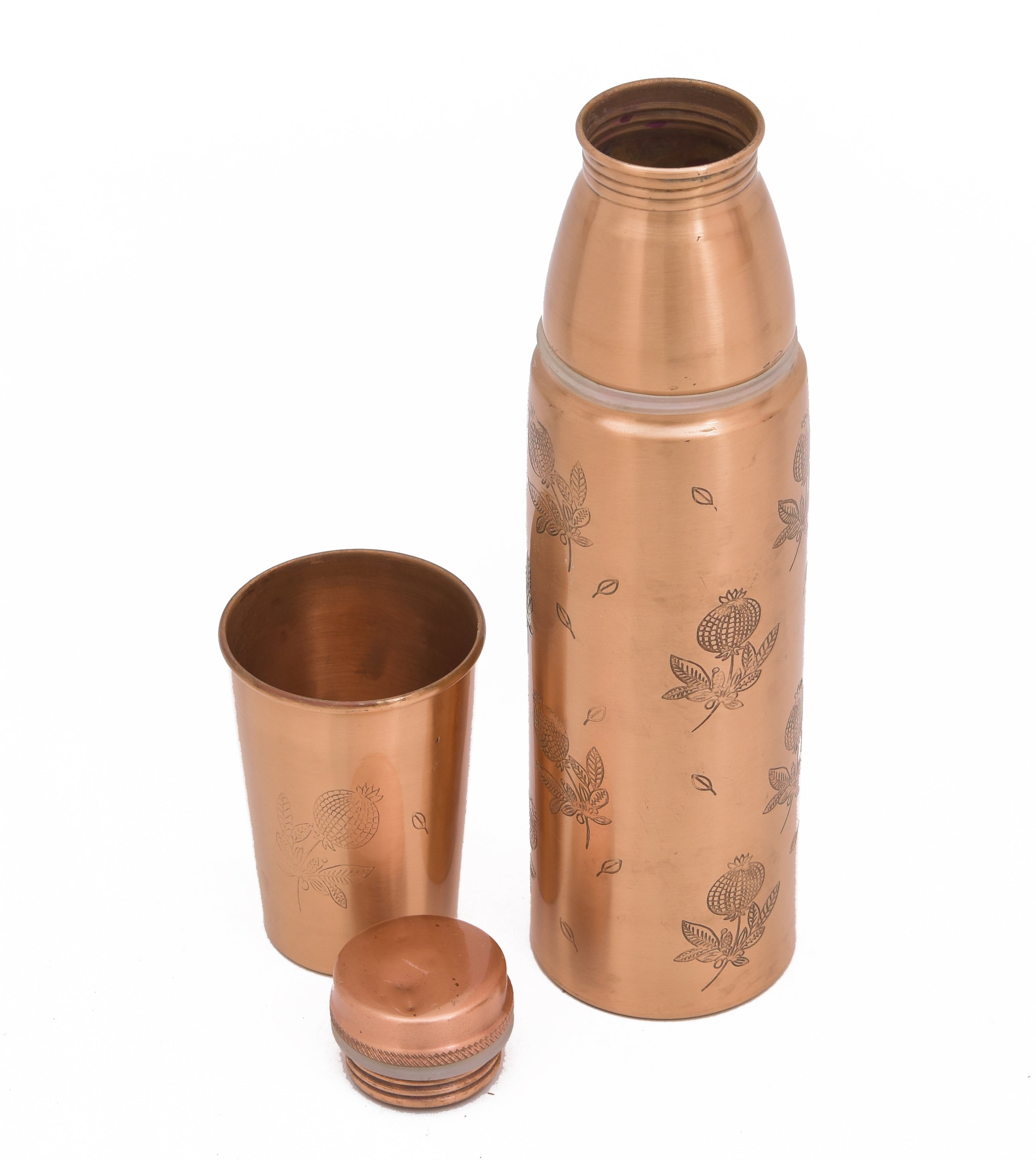 Semi Anar Printed Water Copper Bottle - 1000ml With Glass