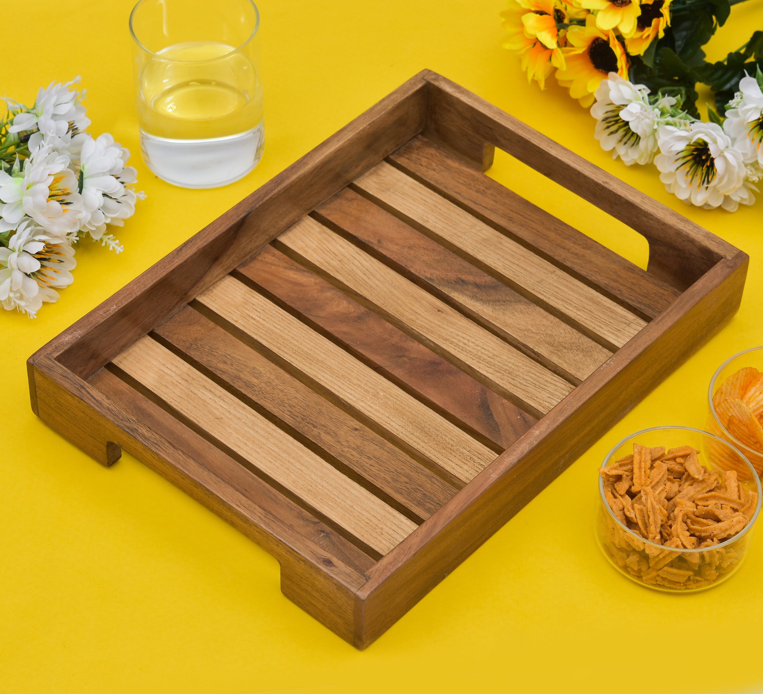 Mixwood Tray With Plain Handle