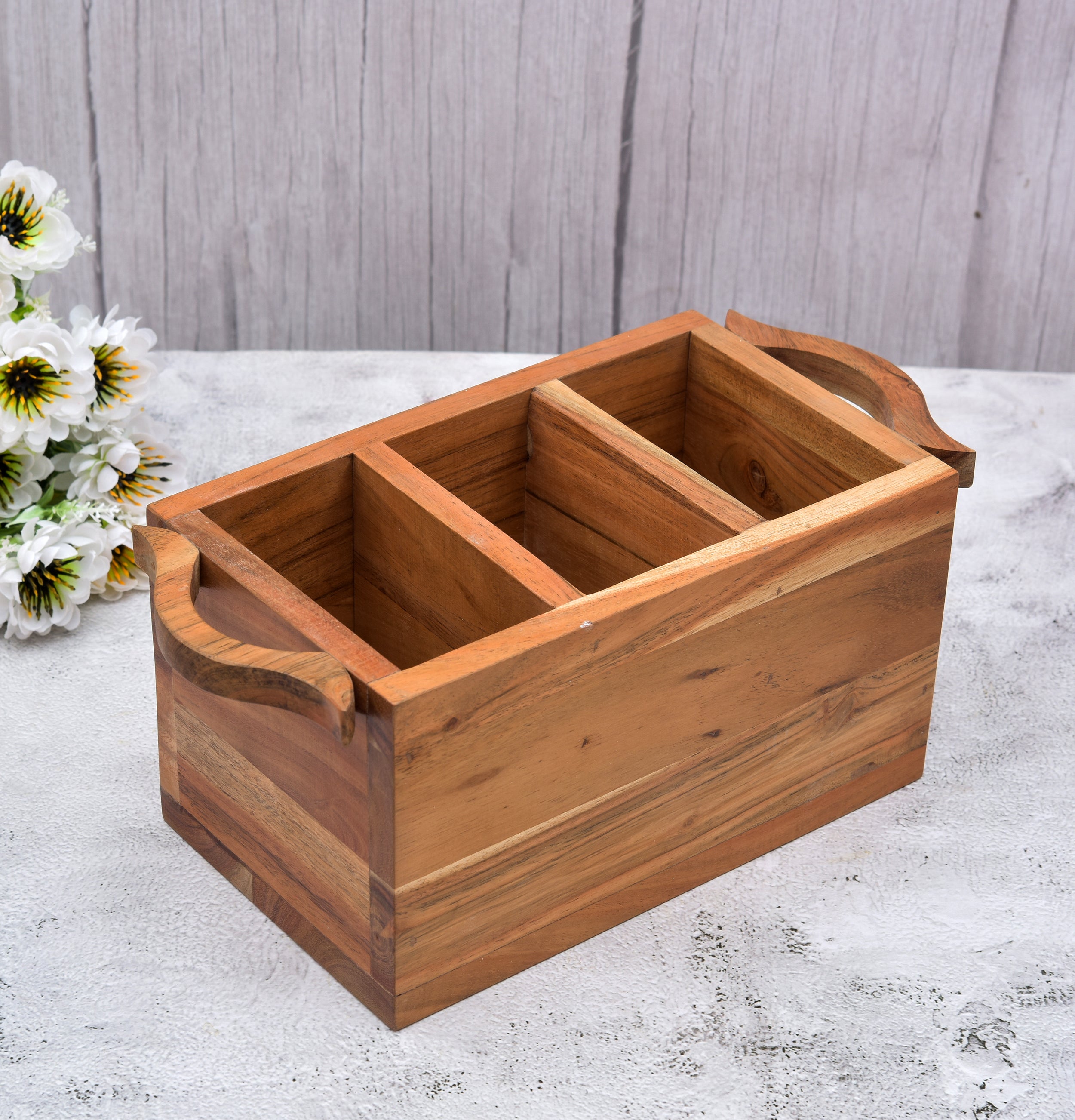 ACACIA WOODEN DUBBAL HANDLE CADDY