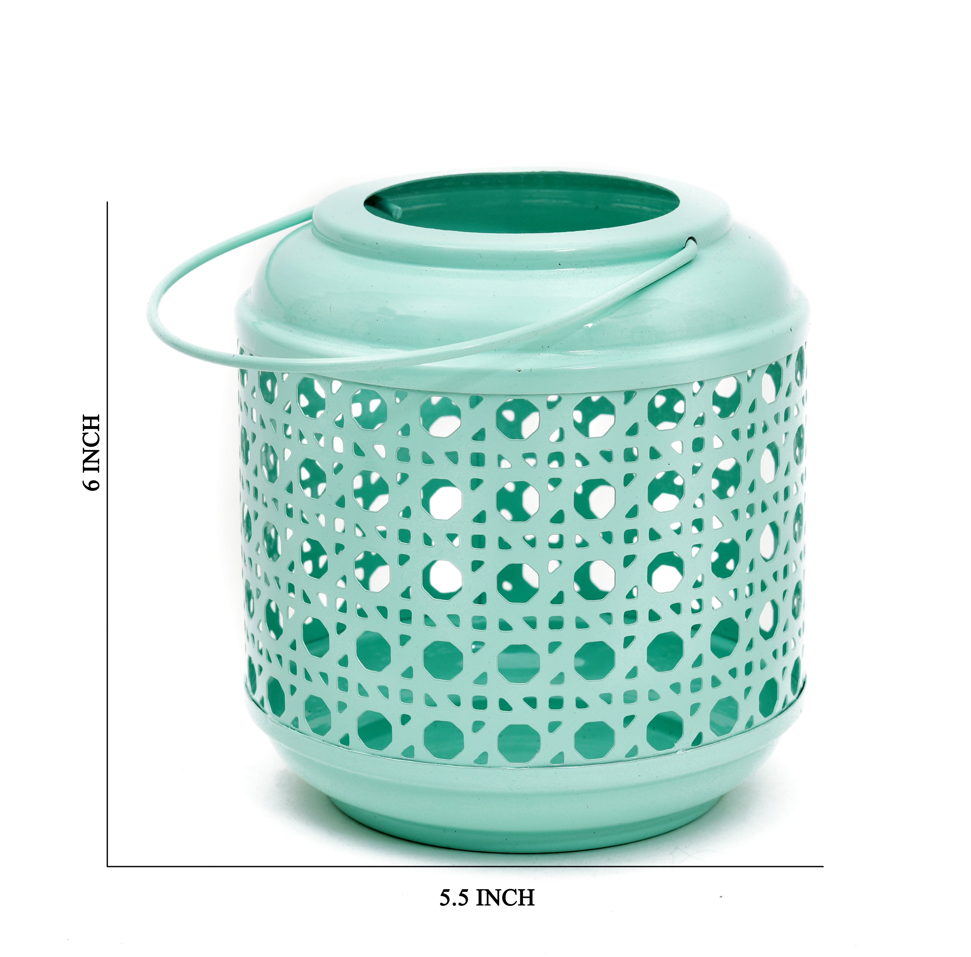 METAL ROUND JALI LANTERN - Light Blue Color