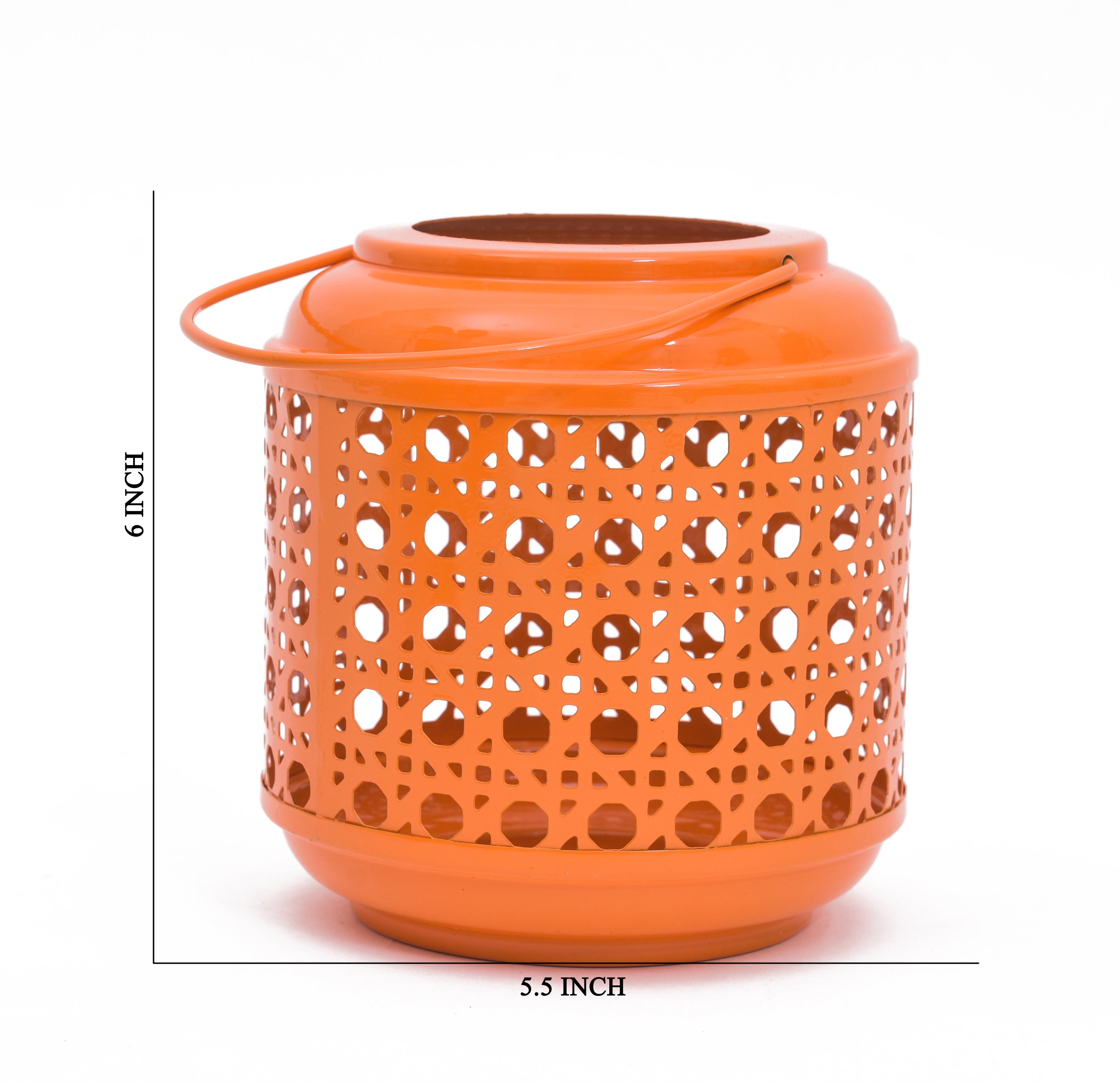METAL ROUND JALI LANTERN - Orange Color