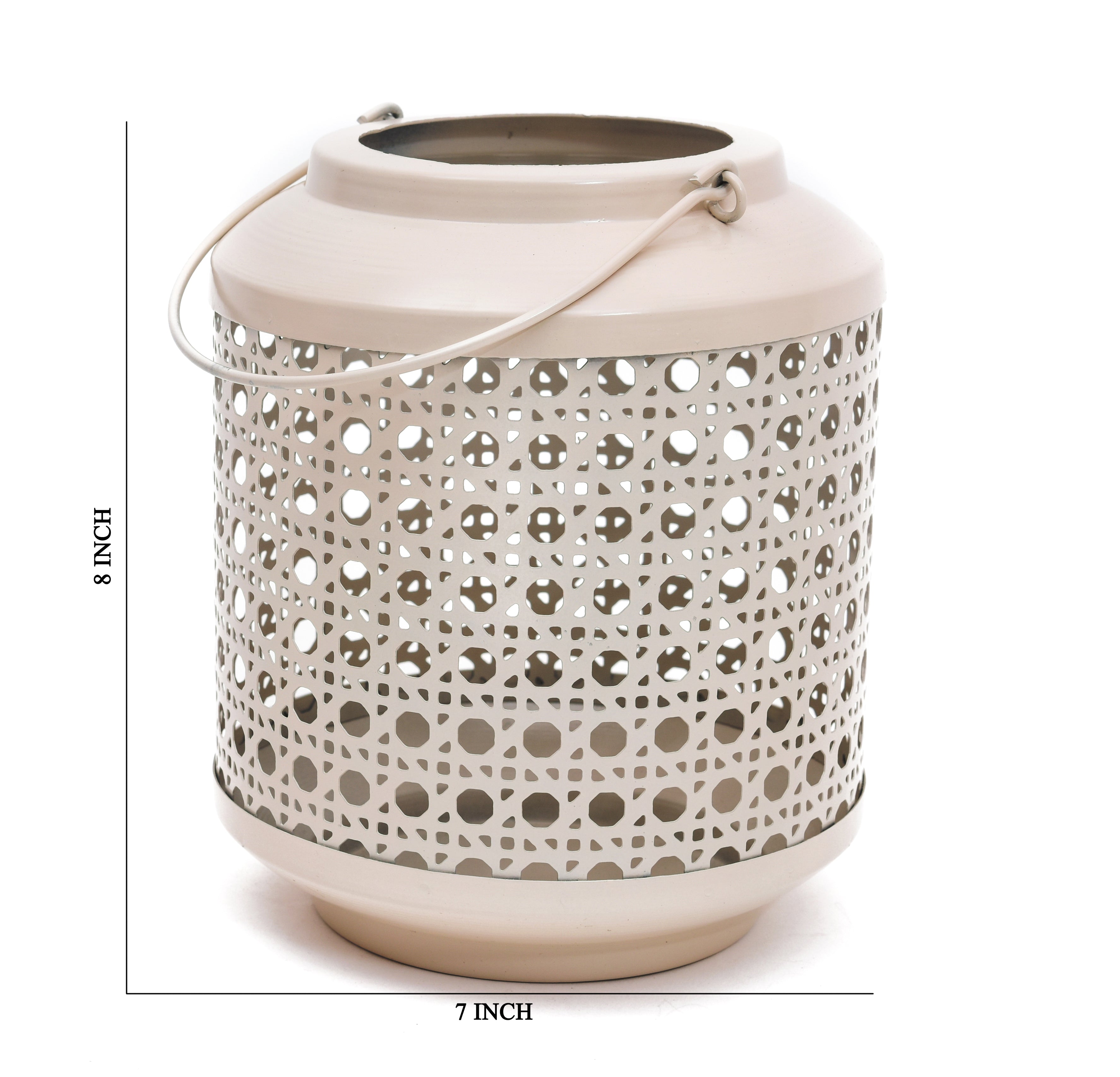 METAL ROUND JALI LANTERN - Beige Color
