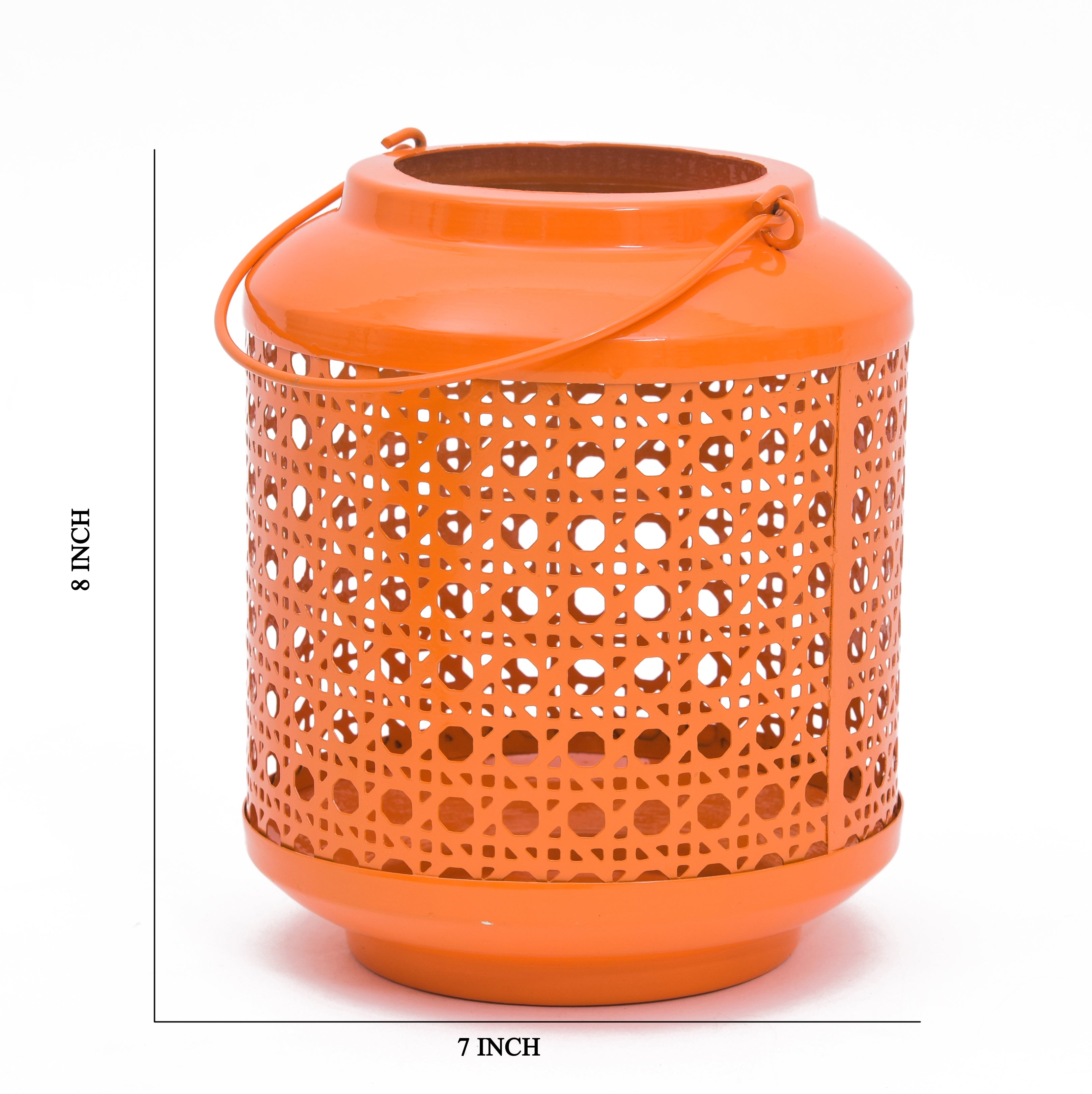 METAL ROUND JALI LANTERN - Orange Color