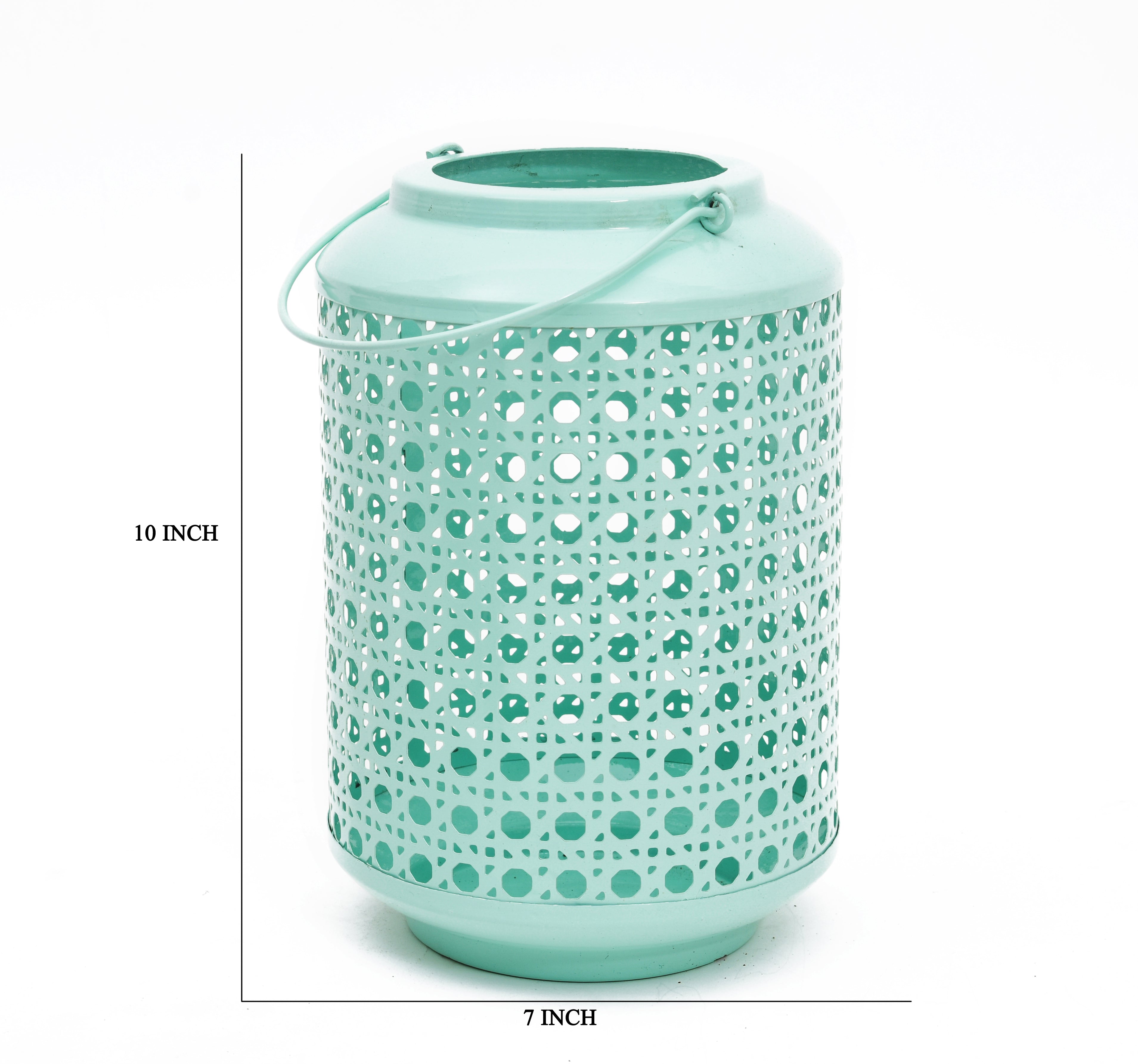 METAL ROUND JALI LANTERN - Light Blue Color