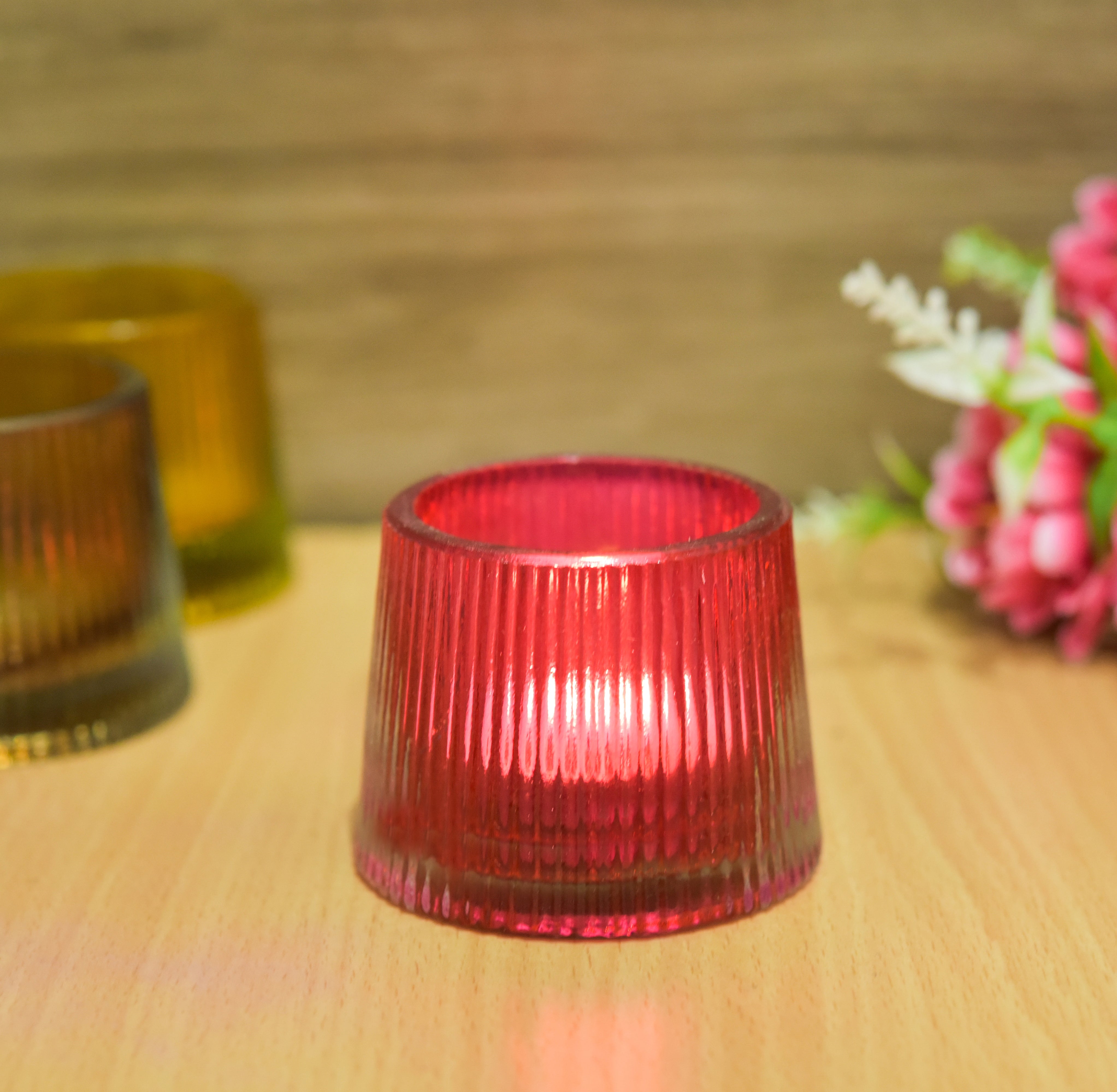 Glass Ribbed T-light Holder