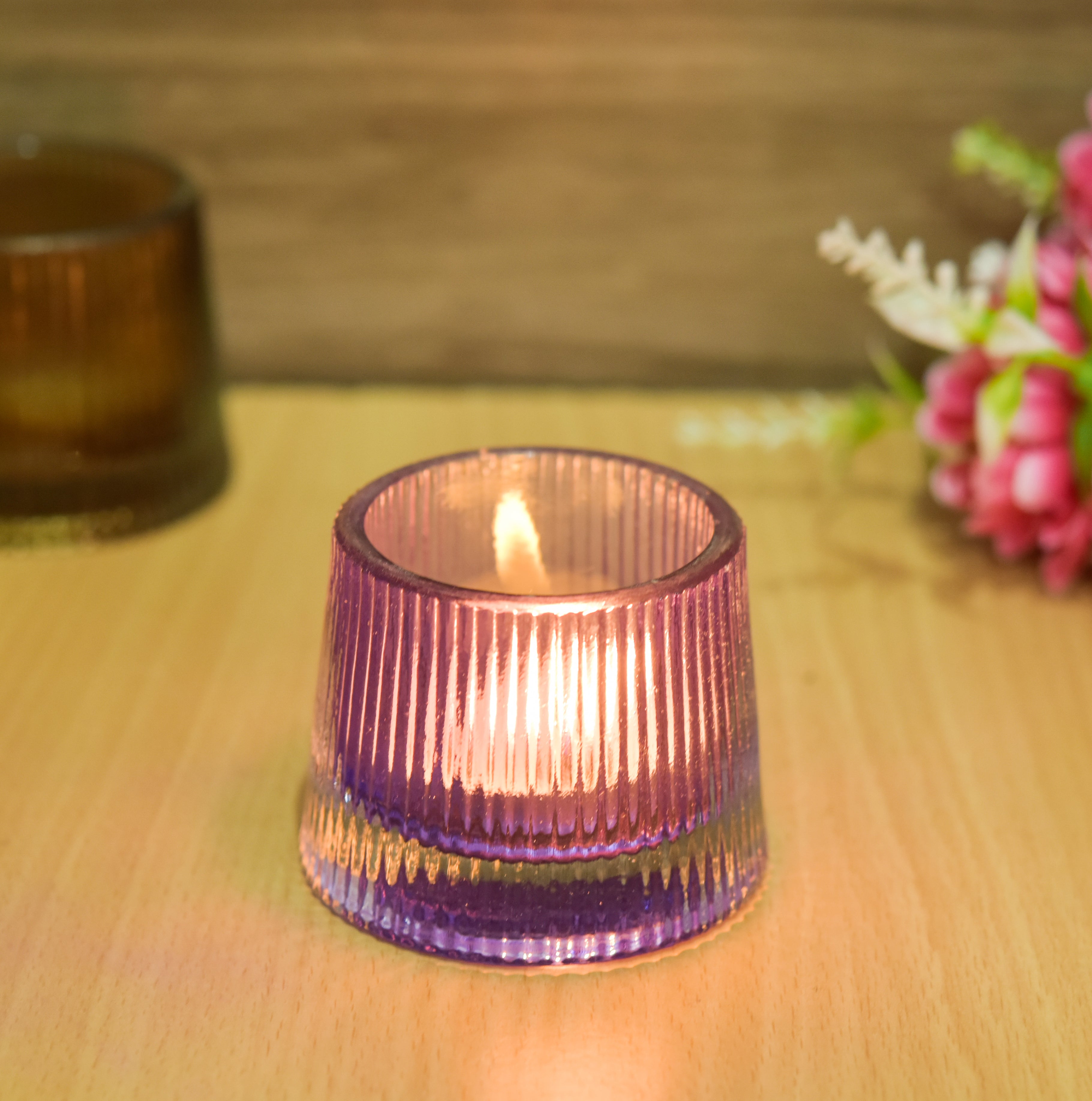 Glass Ribbed T-light Holder