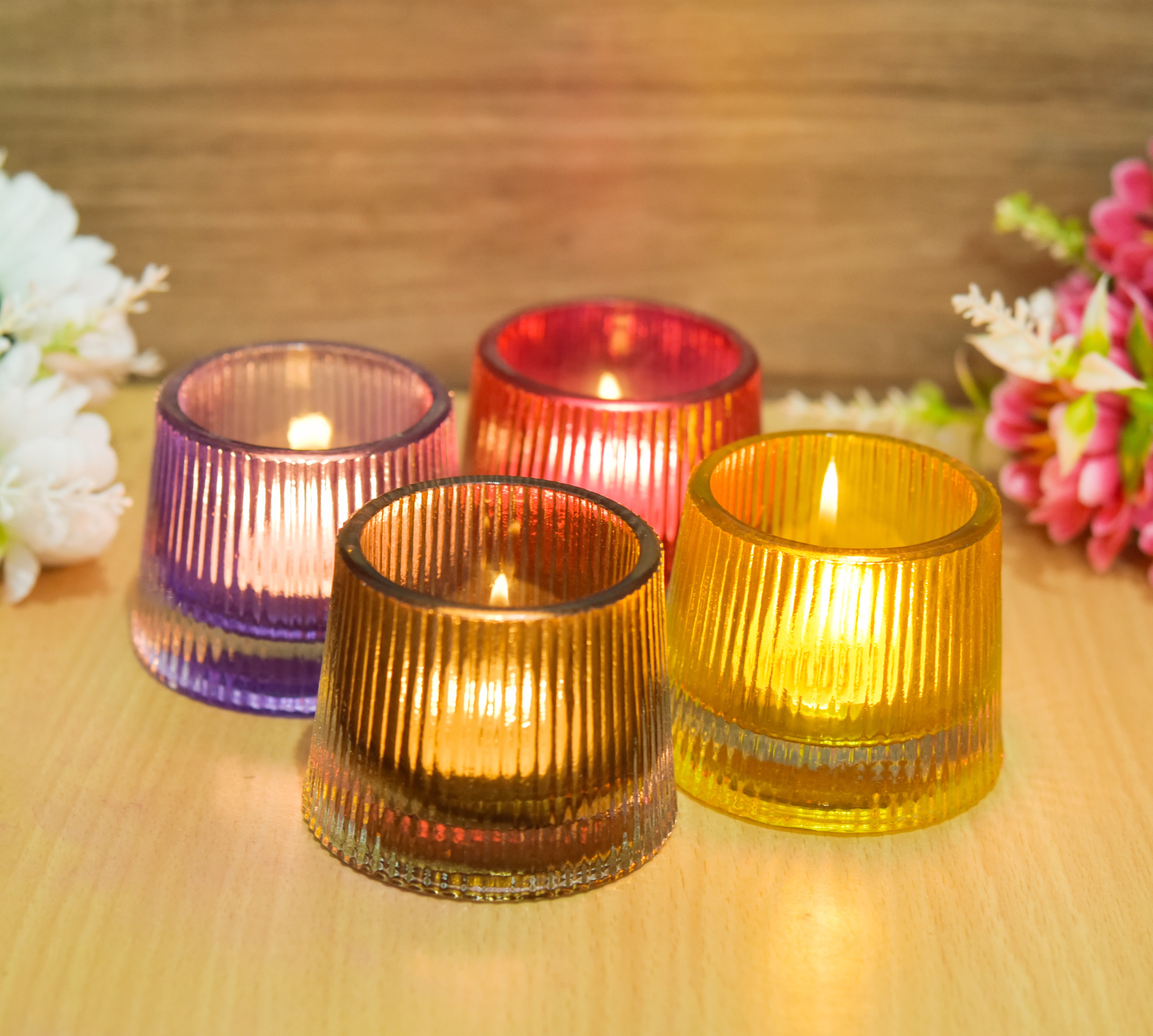 Glass Ribbed T-light Holder