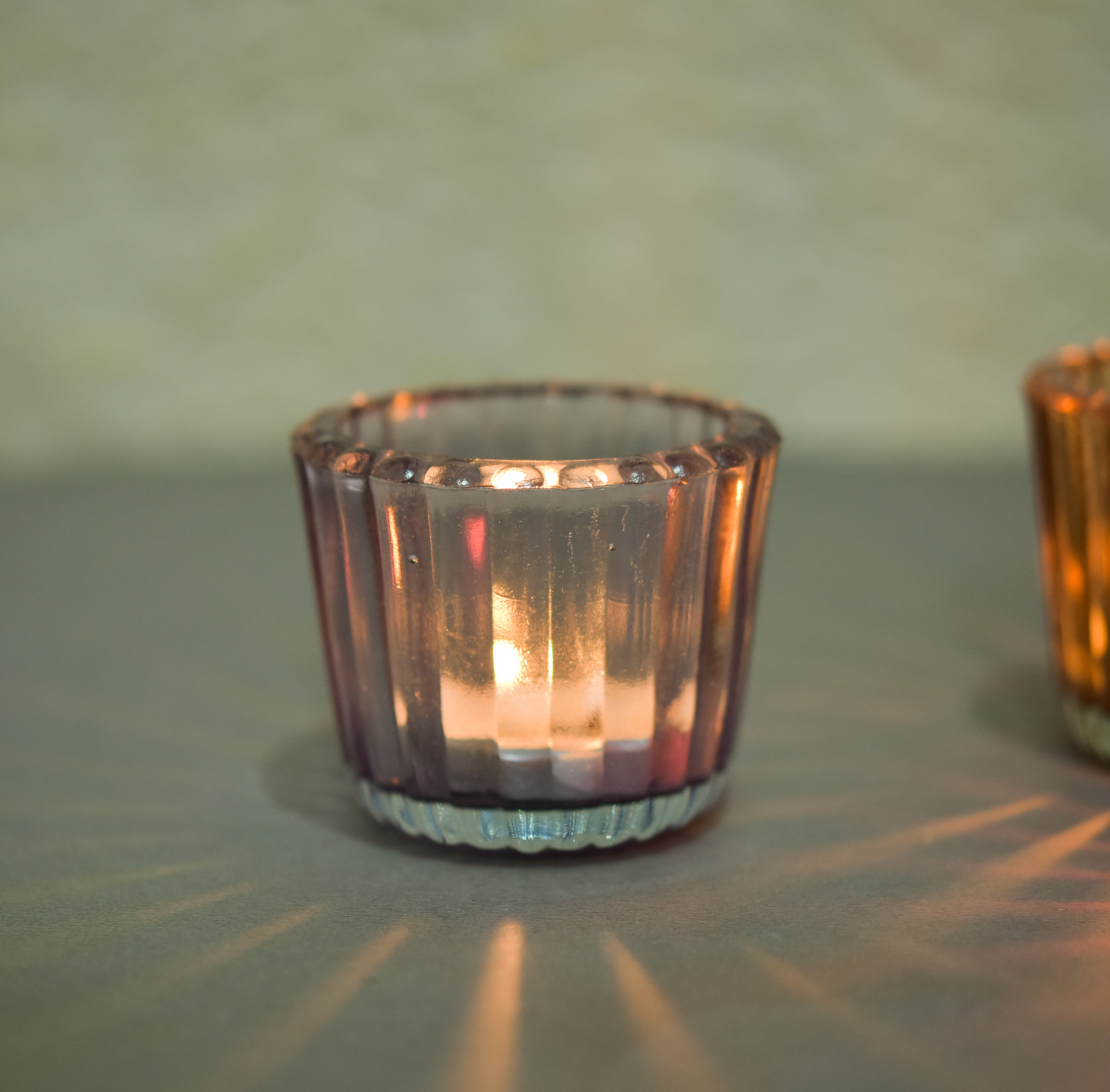 Glass Ribbed Tlight Holder Multi Color