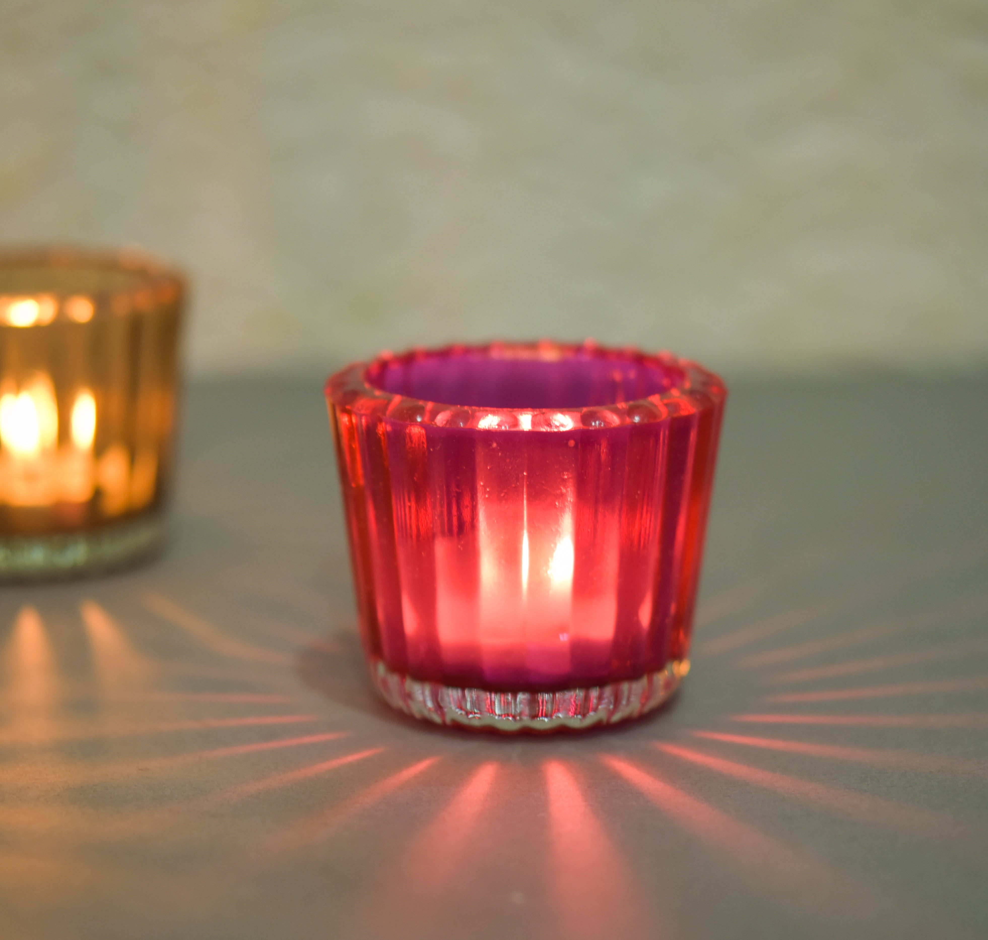Glass Ribbed Tlight Holder Multi Color