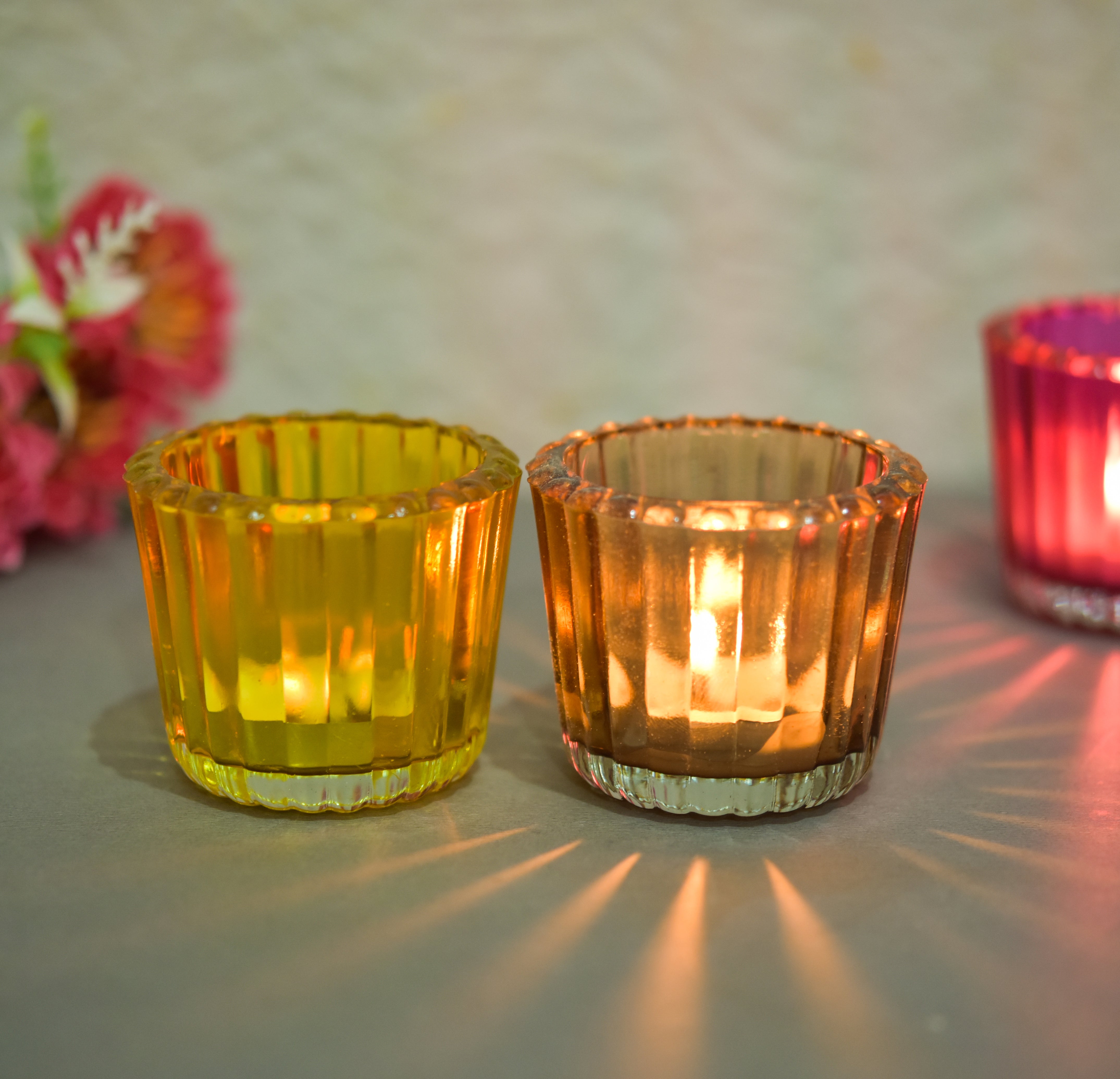 Glass Ribbed Tlight Holder Multi Color