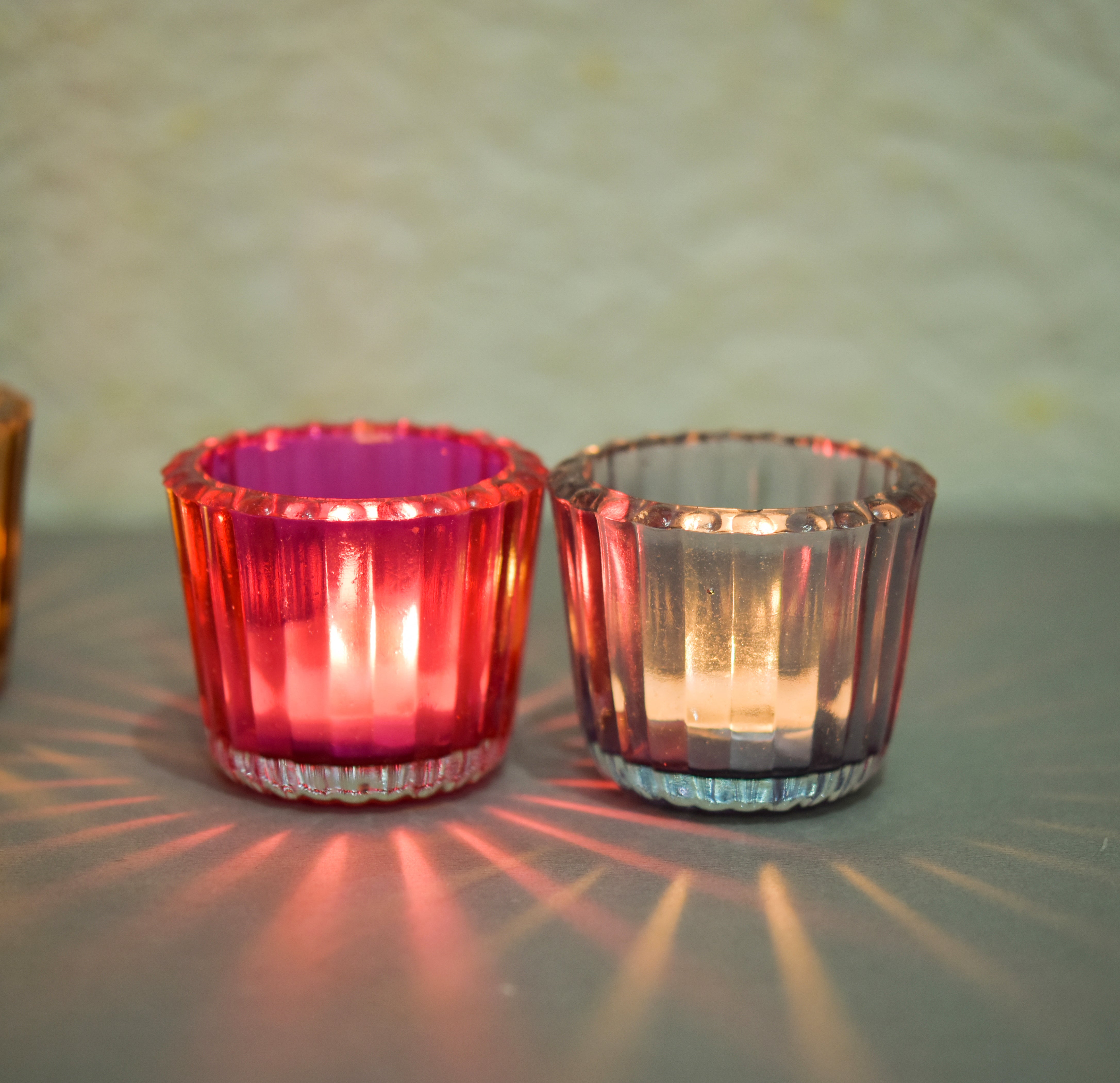 Glass Ribbed Tlight Holder Multi Color