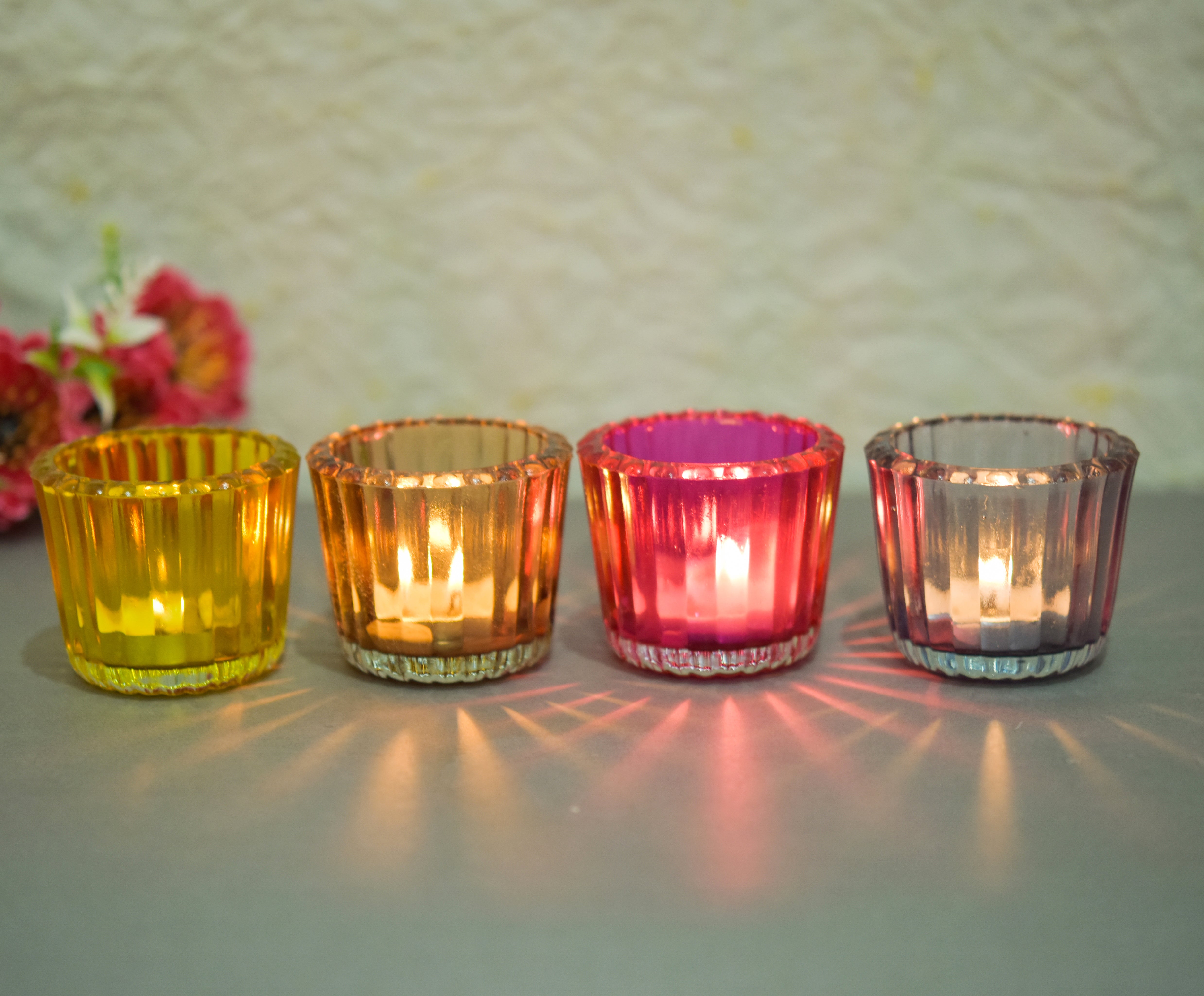 Glass Ribbed Tlight Holder Multi Color