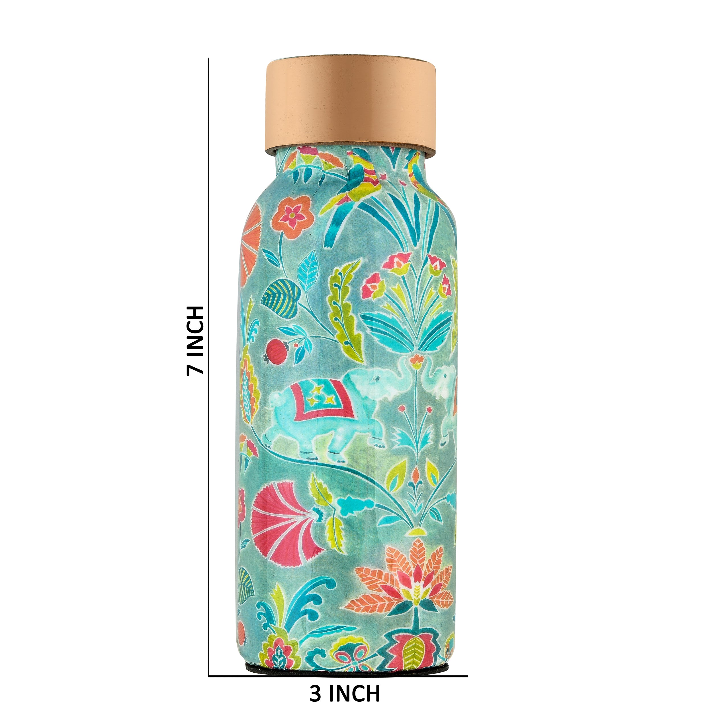 Copper Water Bottle With Pomegranate Print
