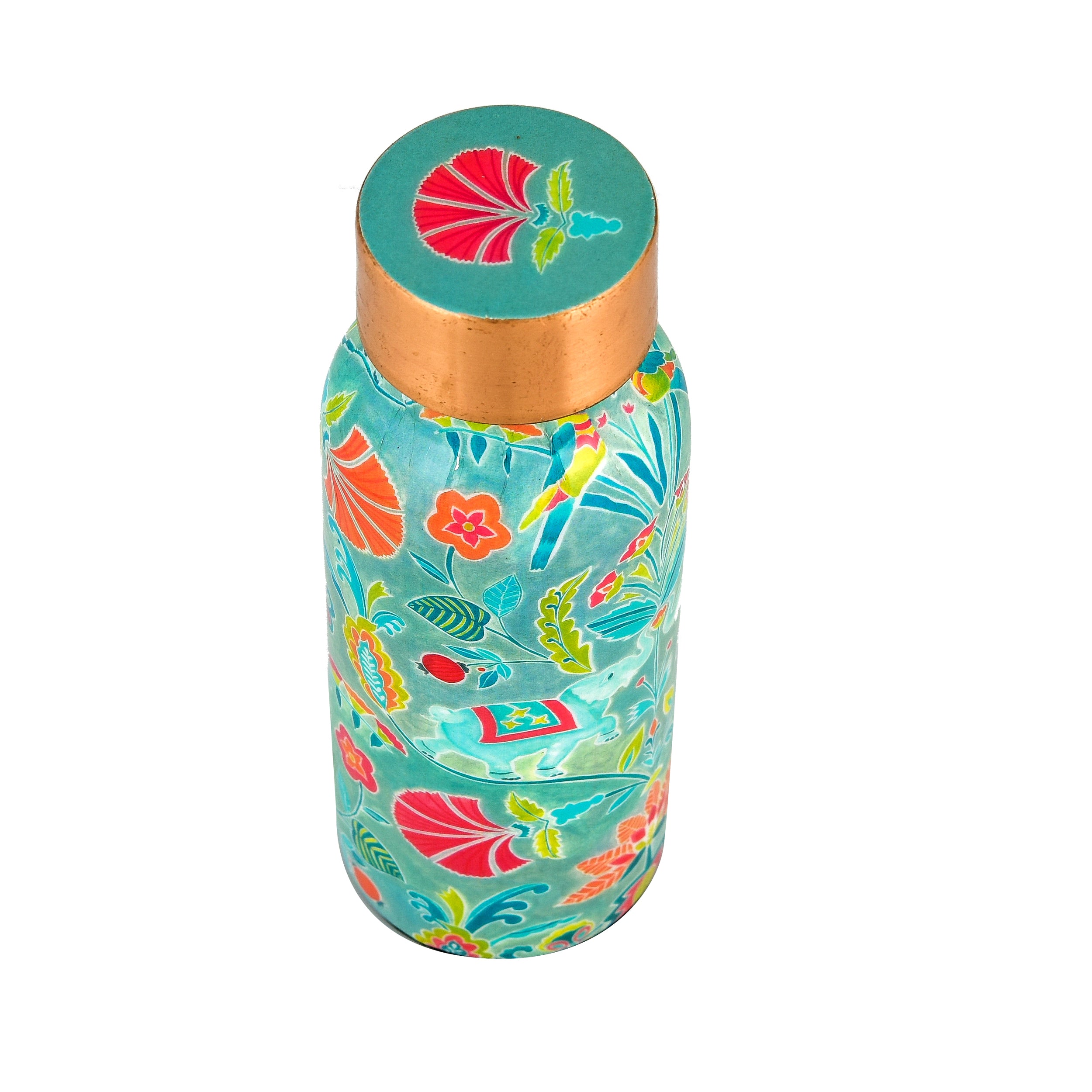Copper Water Bottle With Pomegranate Print