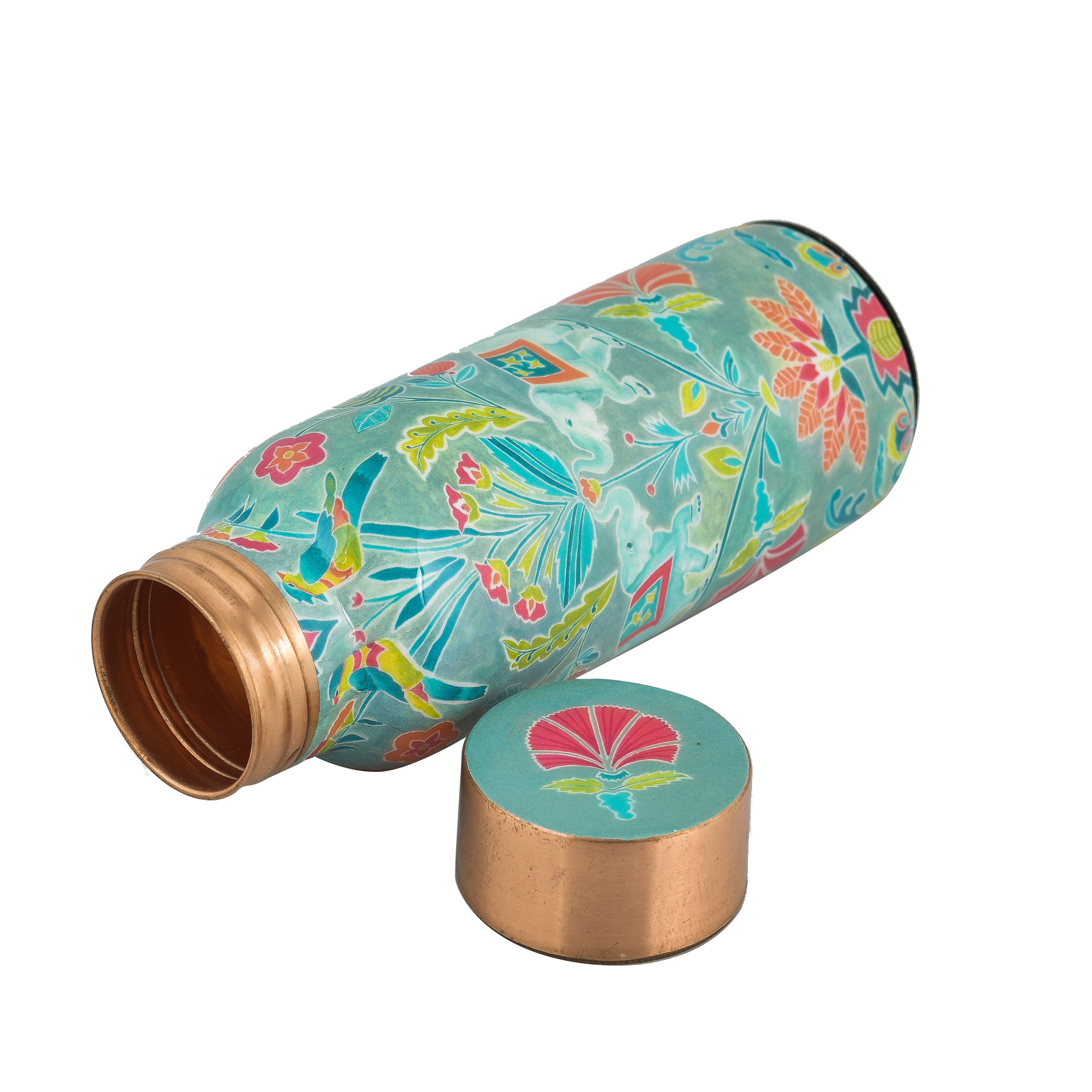 Copper Water Bottle With Pomegranate Print