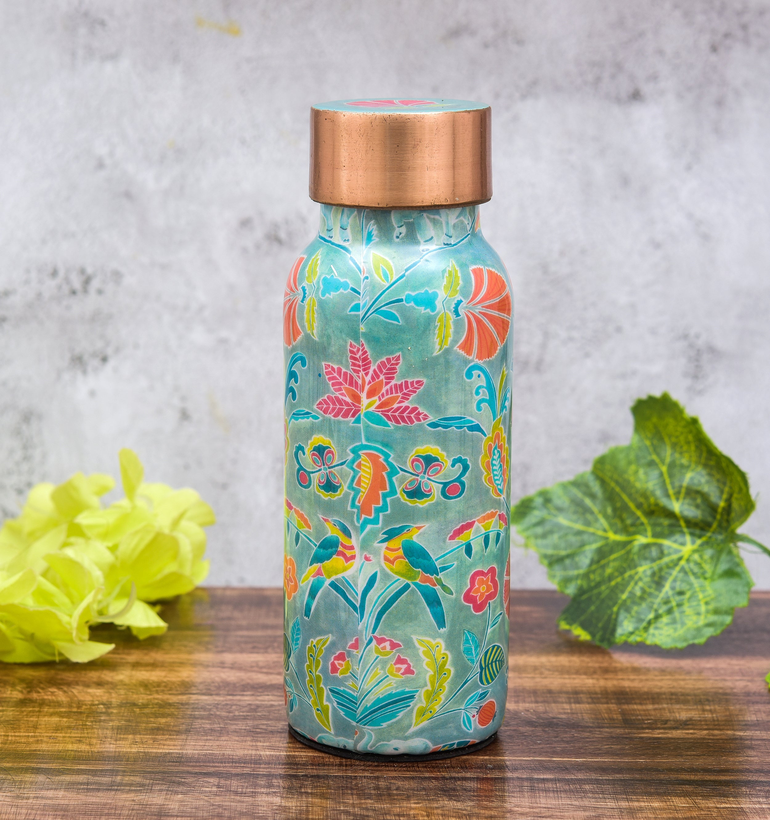 Copper Water Bottle With Pomegranate Print