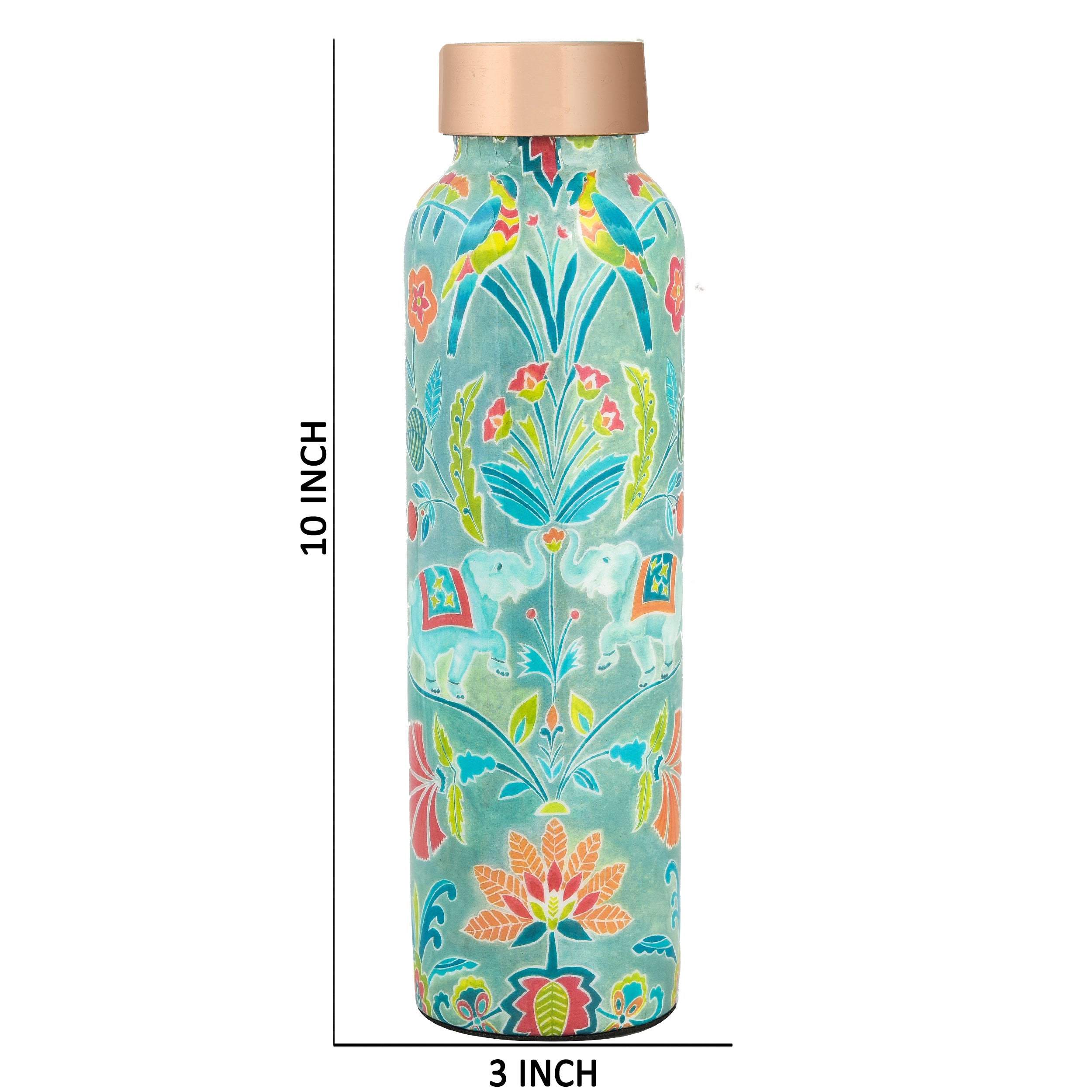 Copper Water Bottle With Pomegranate Print