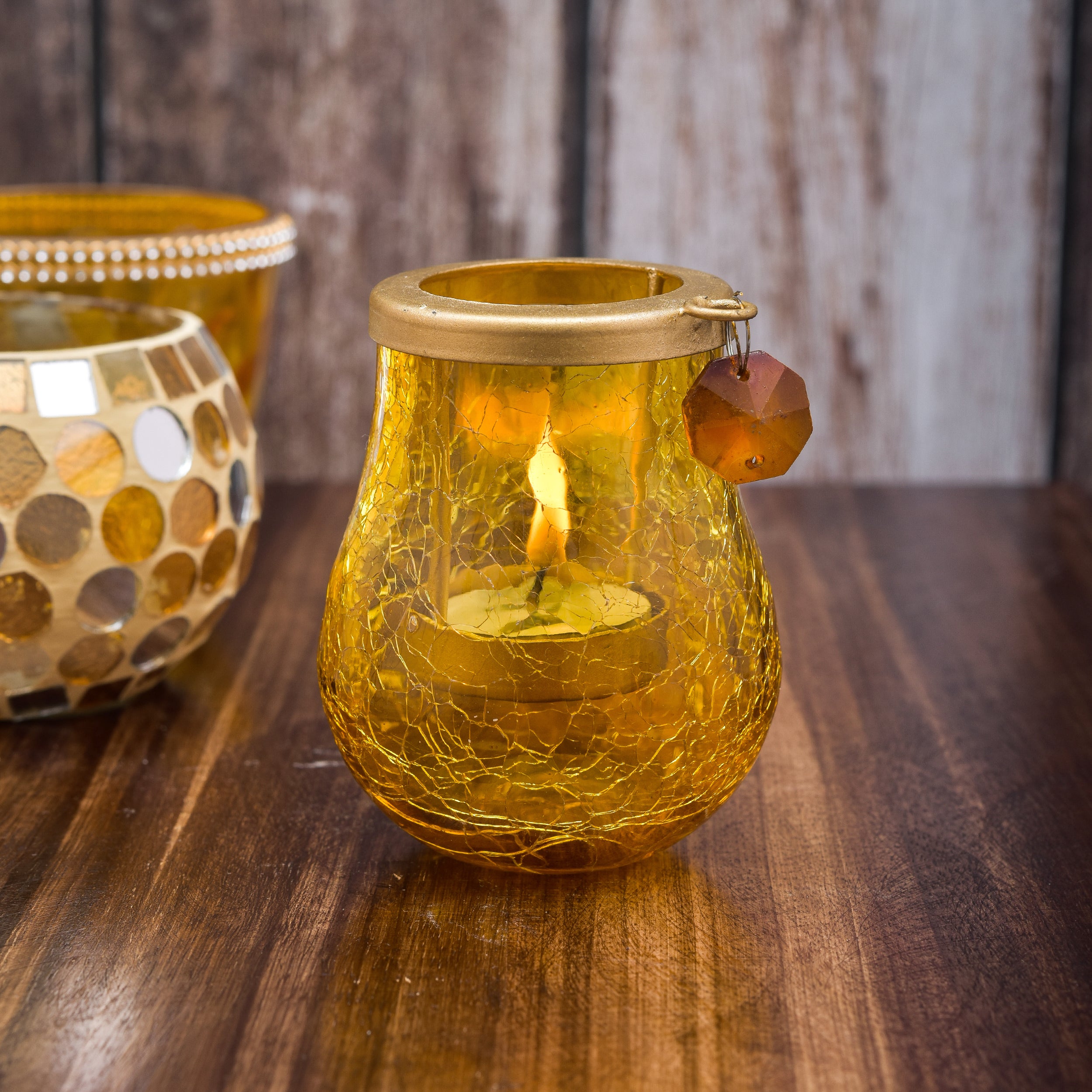 Deep Glass Matka T-light Holder Yellow