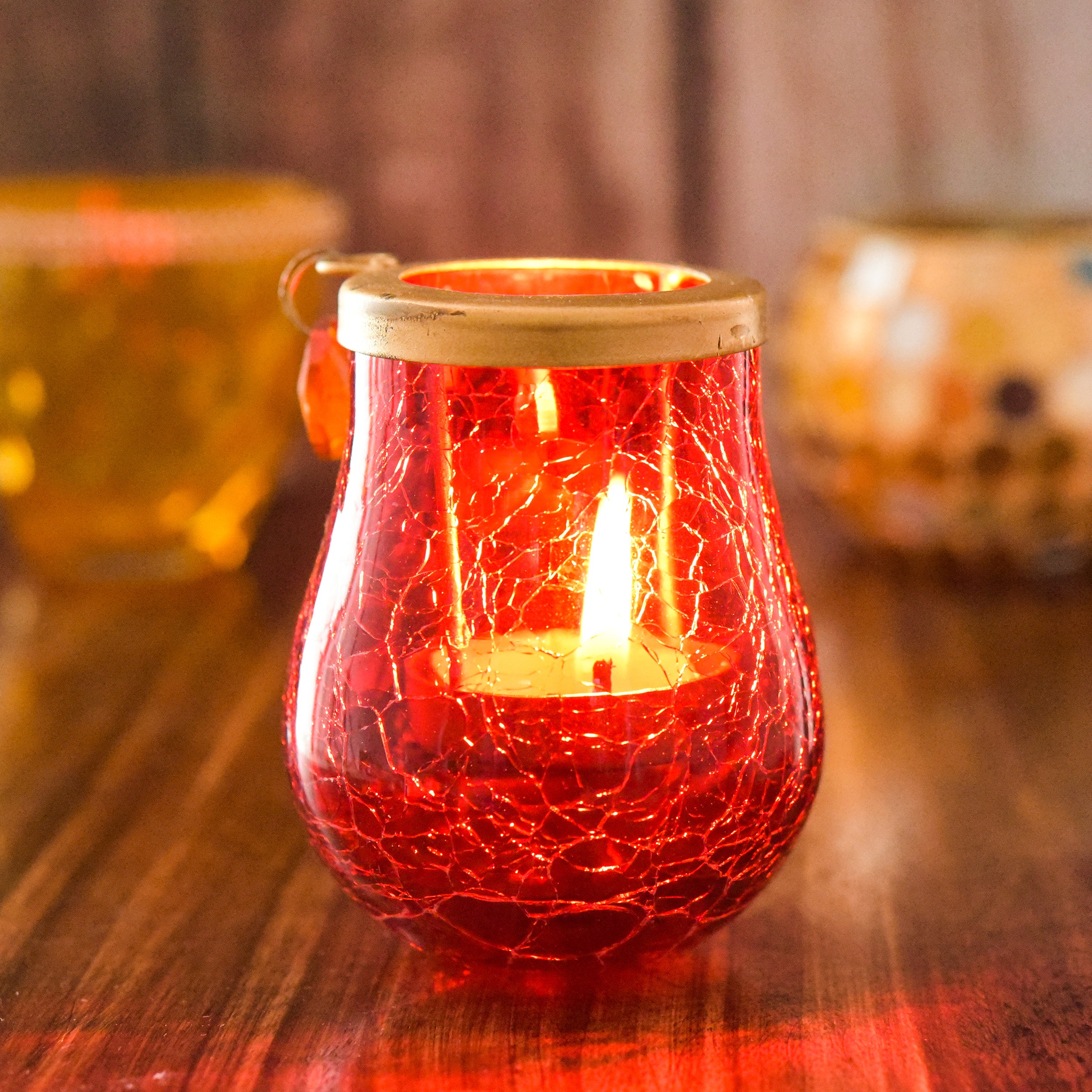 DEEP GLASS MATKA T-LIGHT HOLDER RED