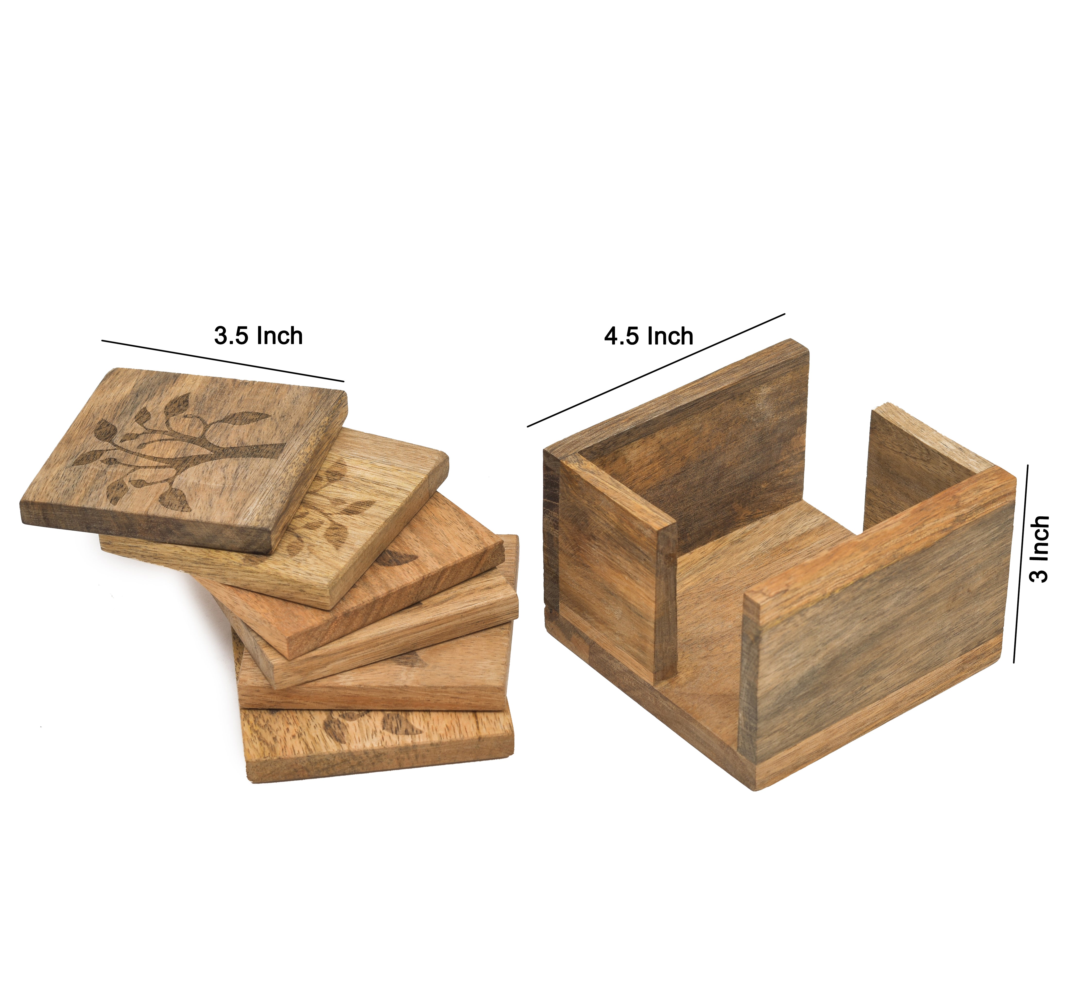Mango Leaf Wooden Tea Coaster With Holder