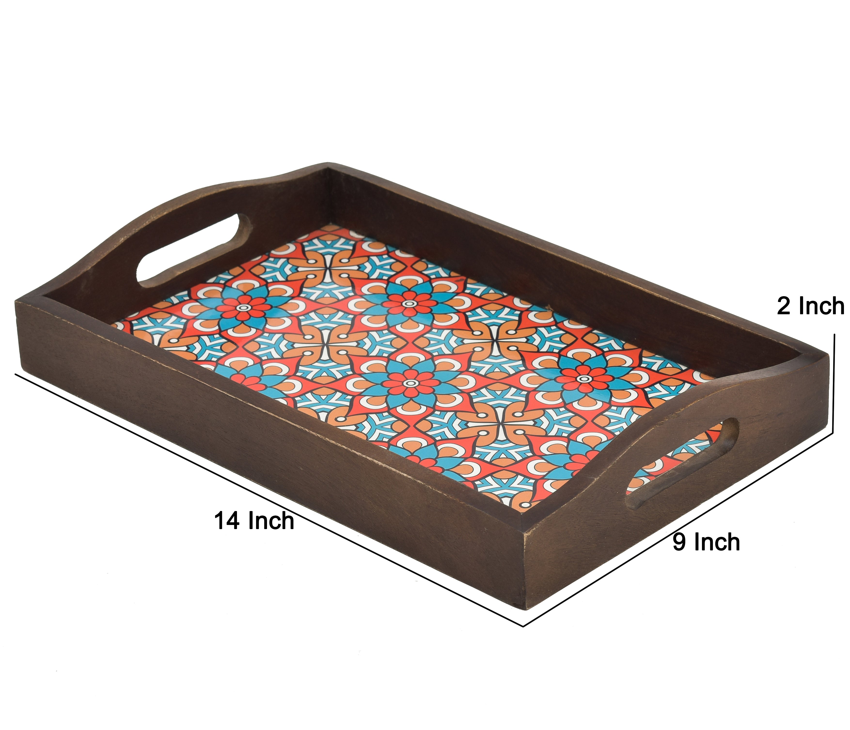 Rectangle Wooden Serving Tray With Blue Floral Print