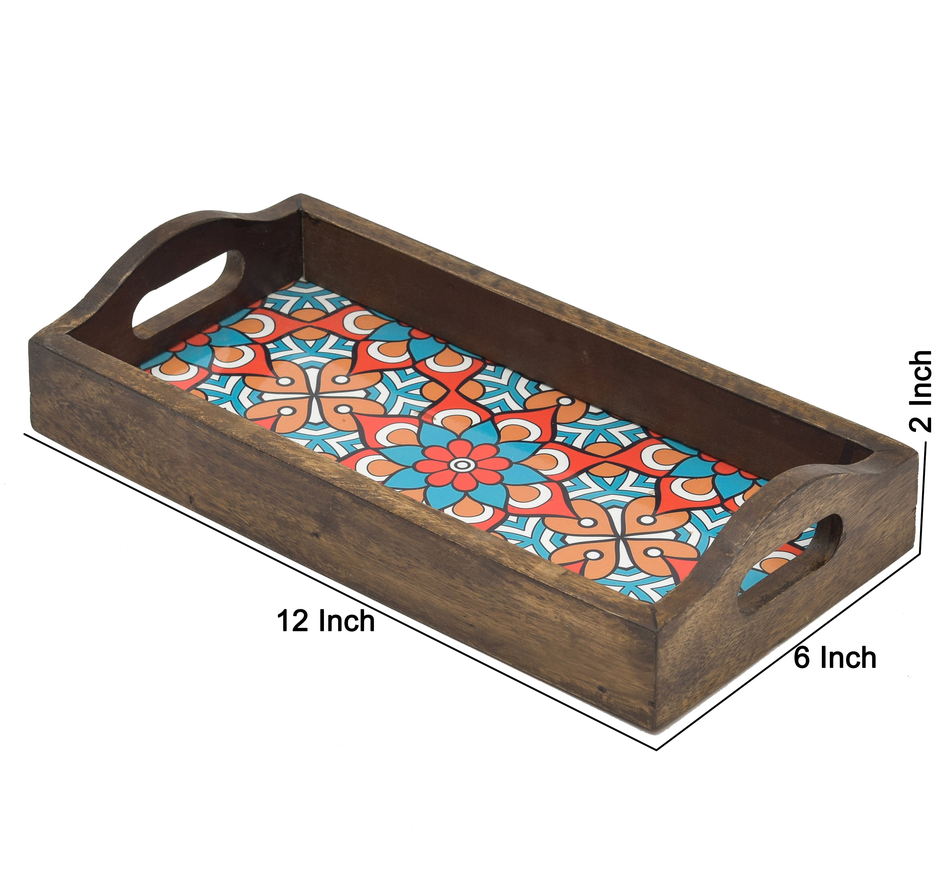 Rectangle Wooden Serving Tray With Blue Floral Print