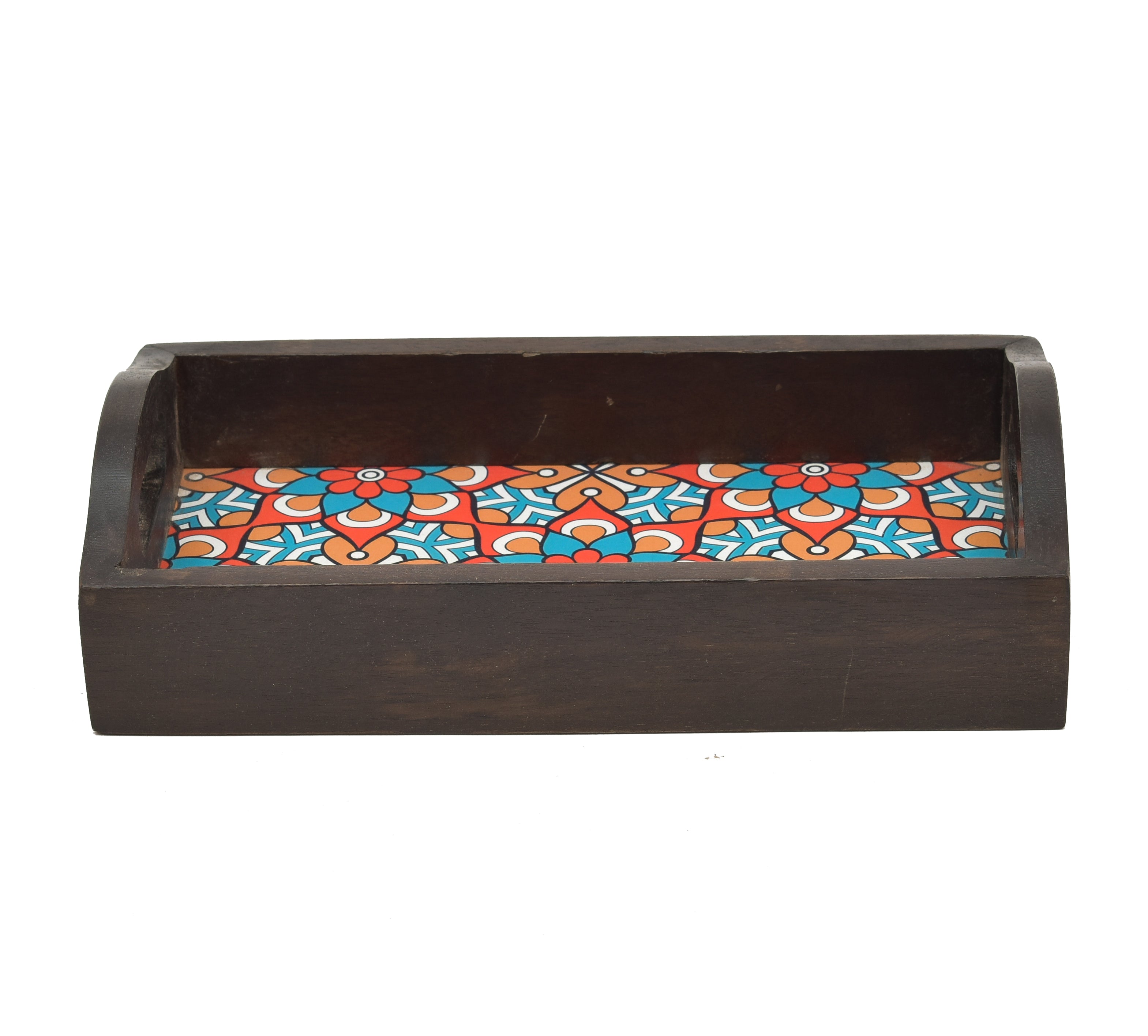 Rectangle Wooden Serving Tray With Blue Floral Print
