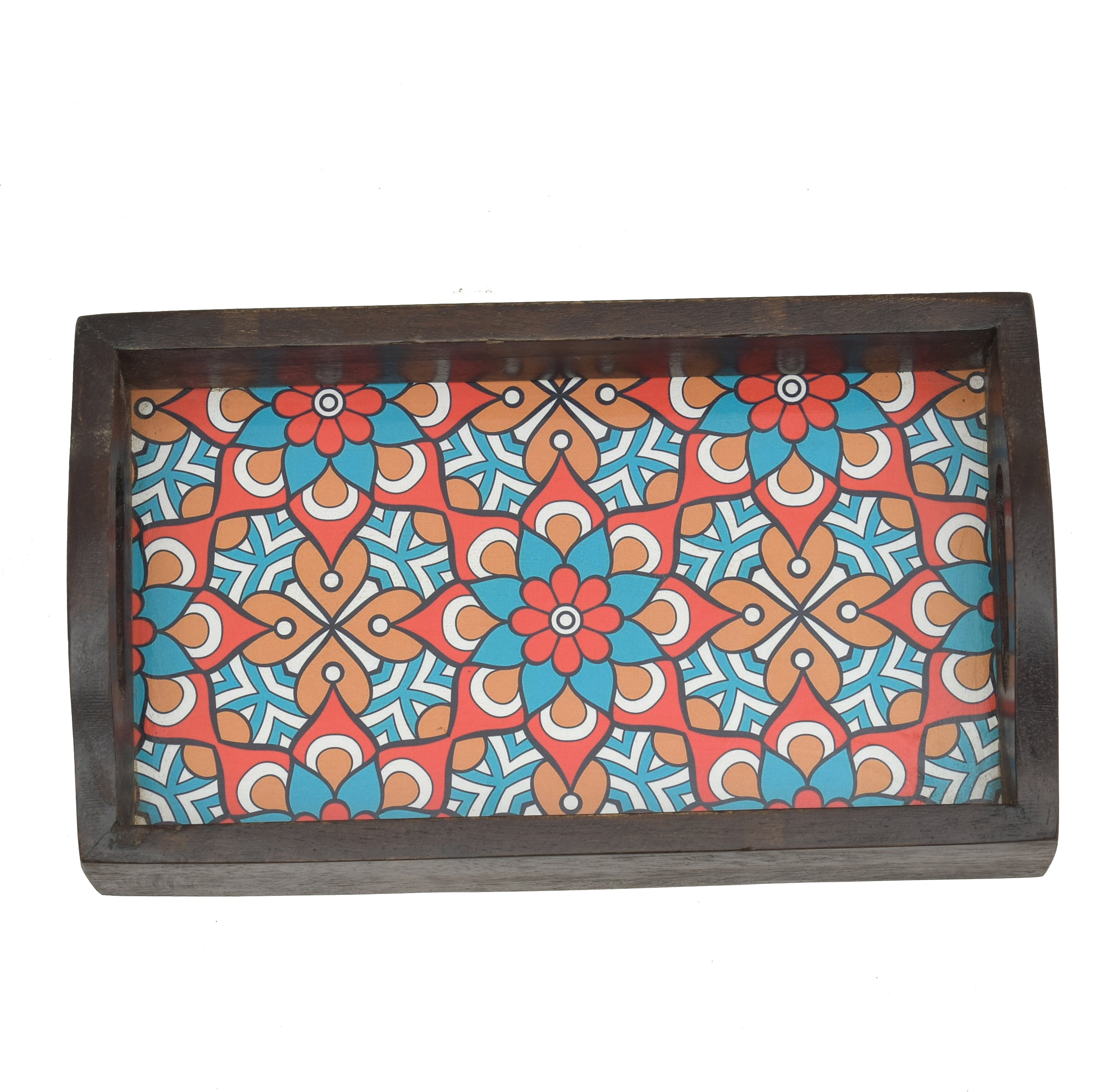 Rectangle Wooden Serving Tray With Blue Floral Print