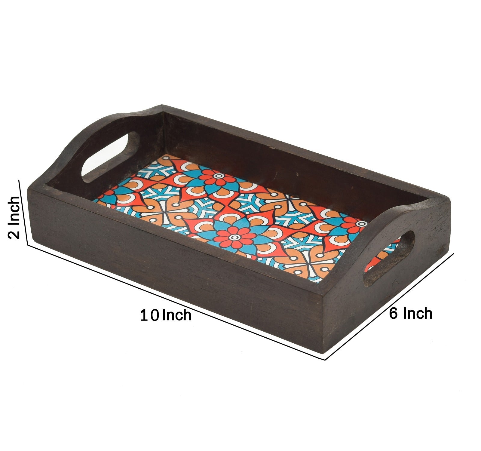 Rectangle Wooden Serving Tray With Blue Floral Print