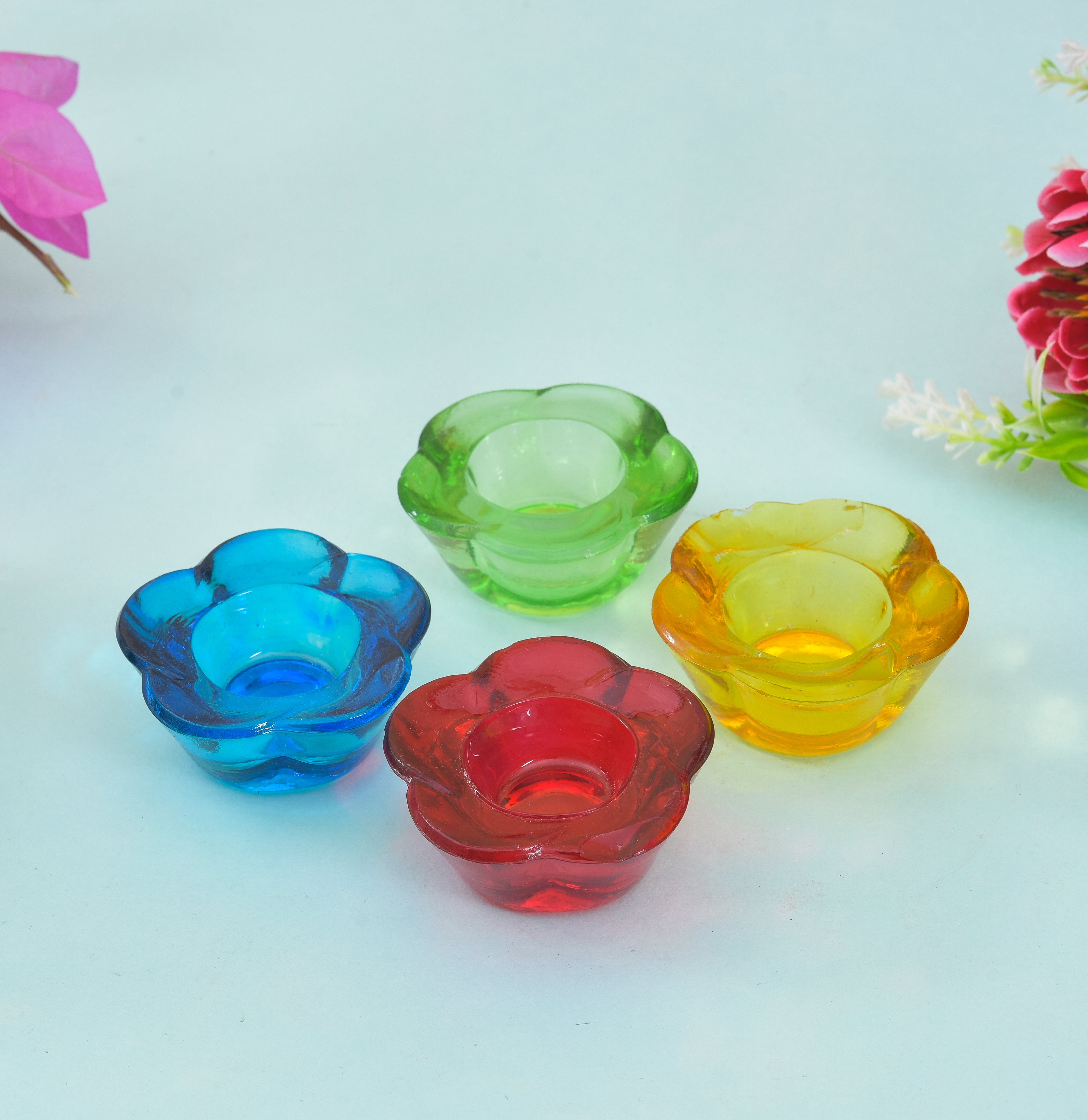 Deep Tea Light Holder Flower Assorted Color - Set of 4