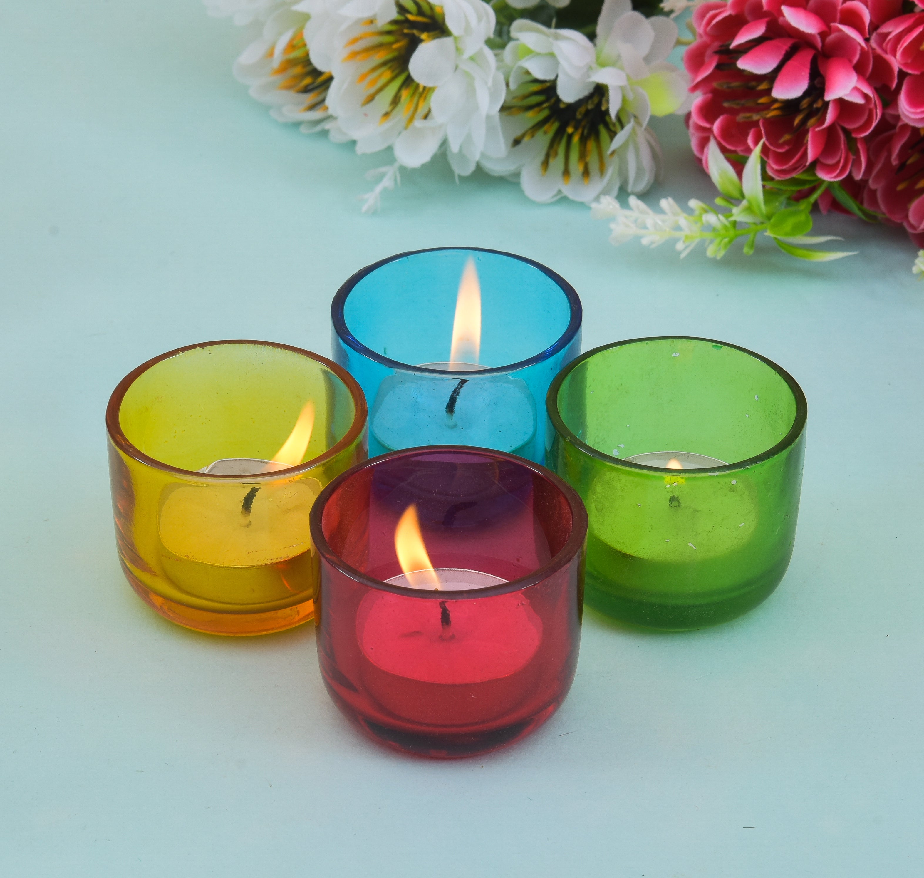 Deep Glass Tea Light Holder Small Assorted - Set of 4