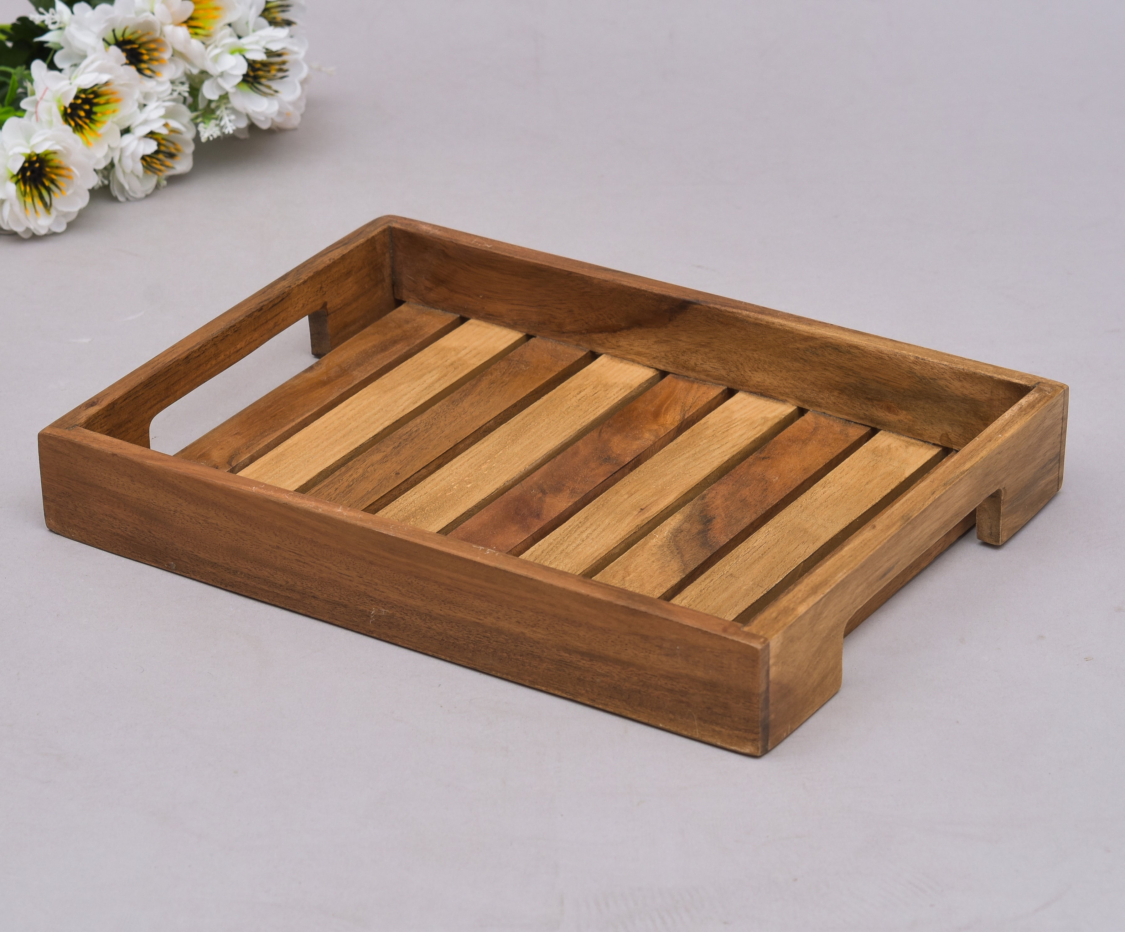 Mixwood Tray With Plain Handle