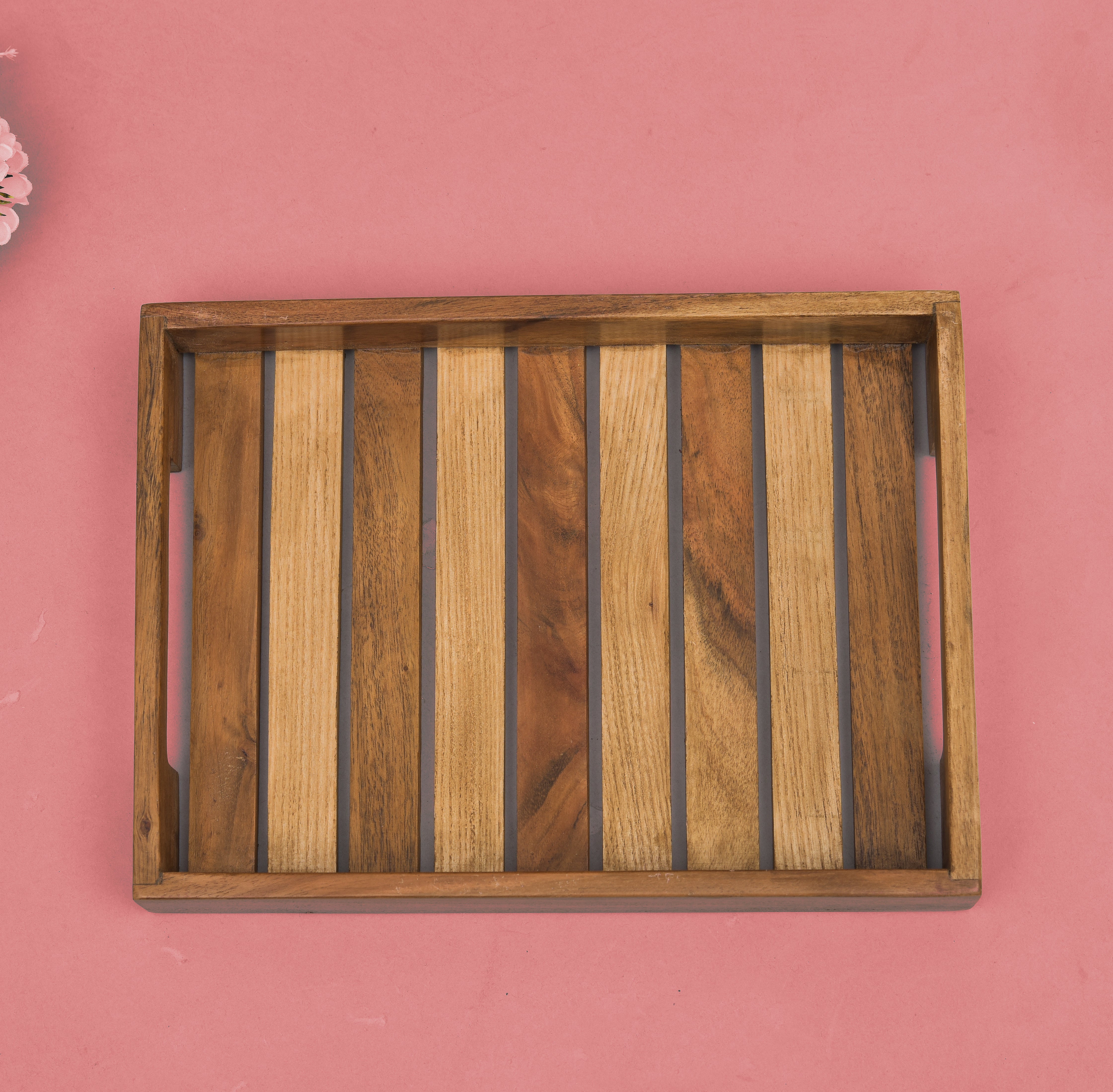 Mixwood Tray With Plain Handle