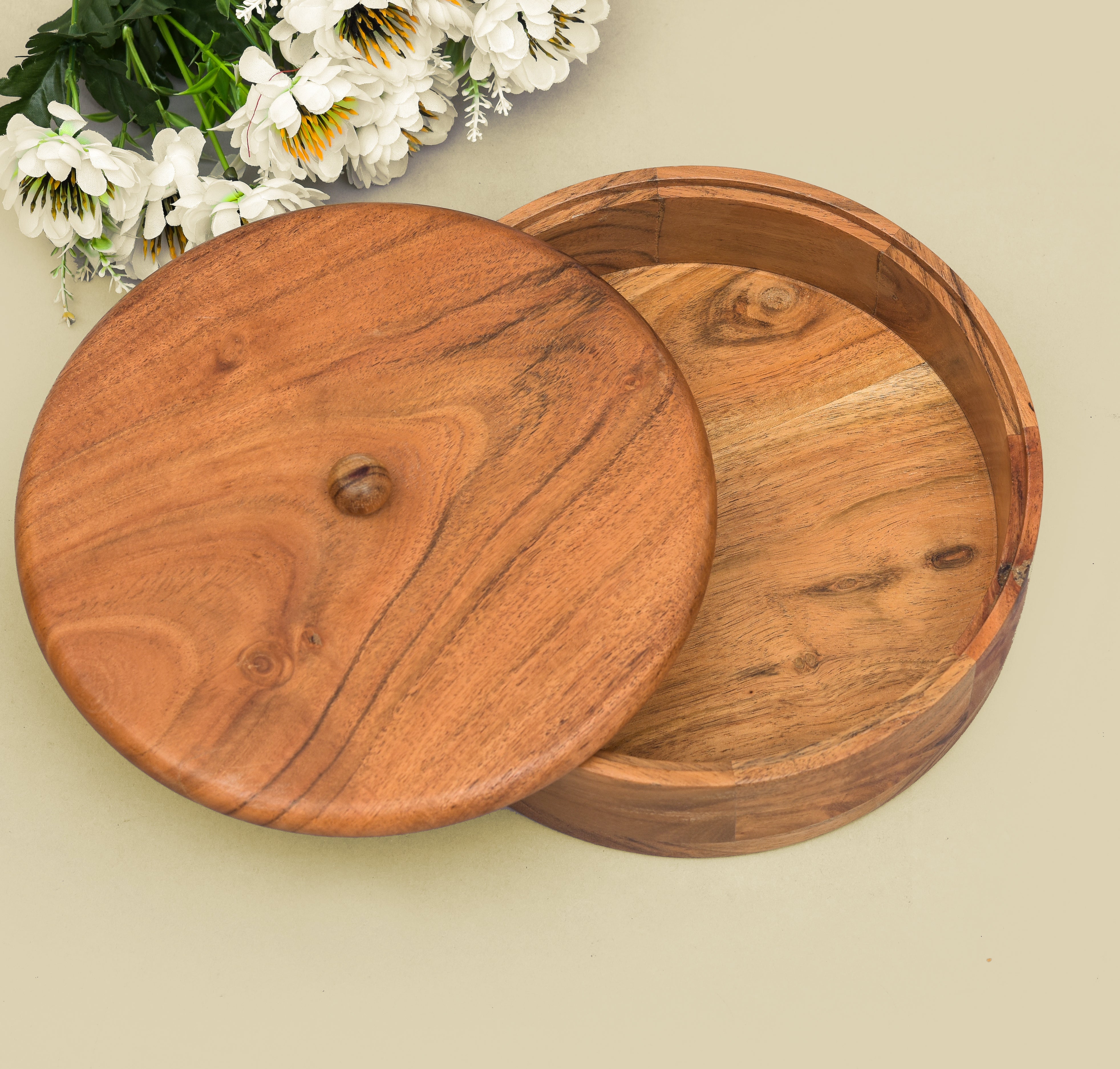 ACACIA WOODEN ROUND ROTI DABBA